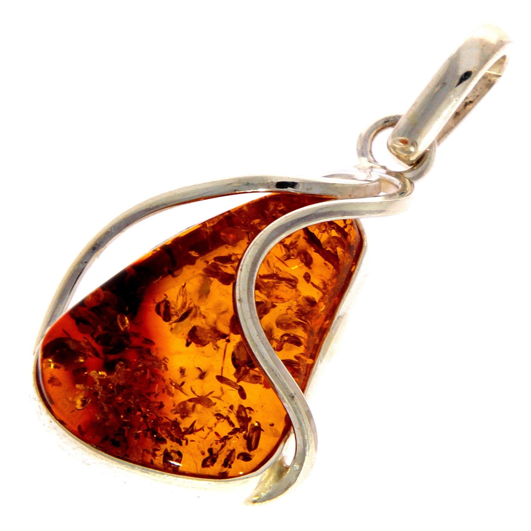 925 Sterling Silver & Genuine Cognac Baltic Amber Exlusive Unique Pendant - PD1928