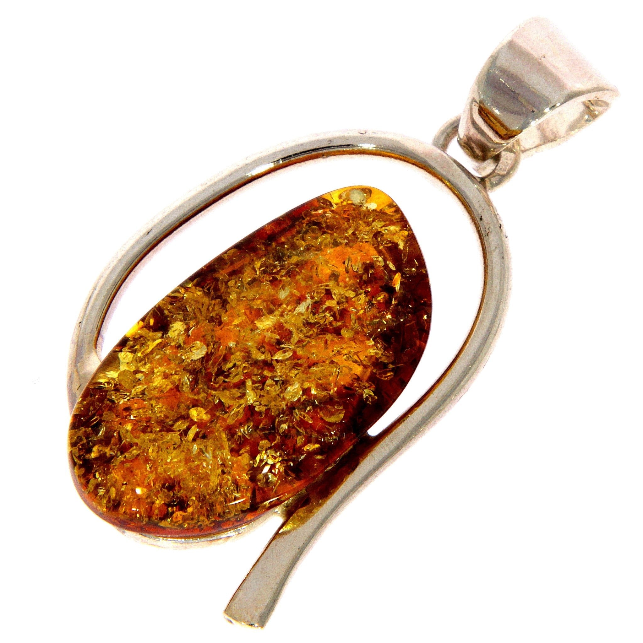 925 Sterling Silver & Genuine Green Baltic Amber Exlusive Unique Pendant - PD1973