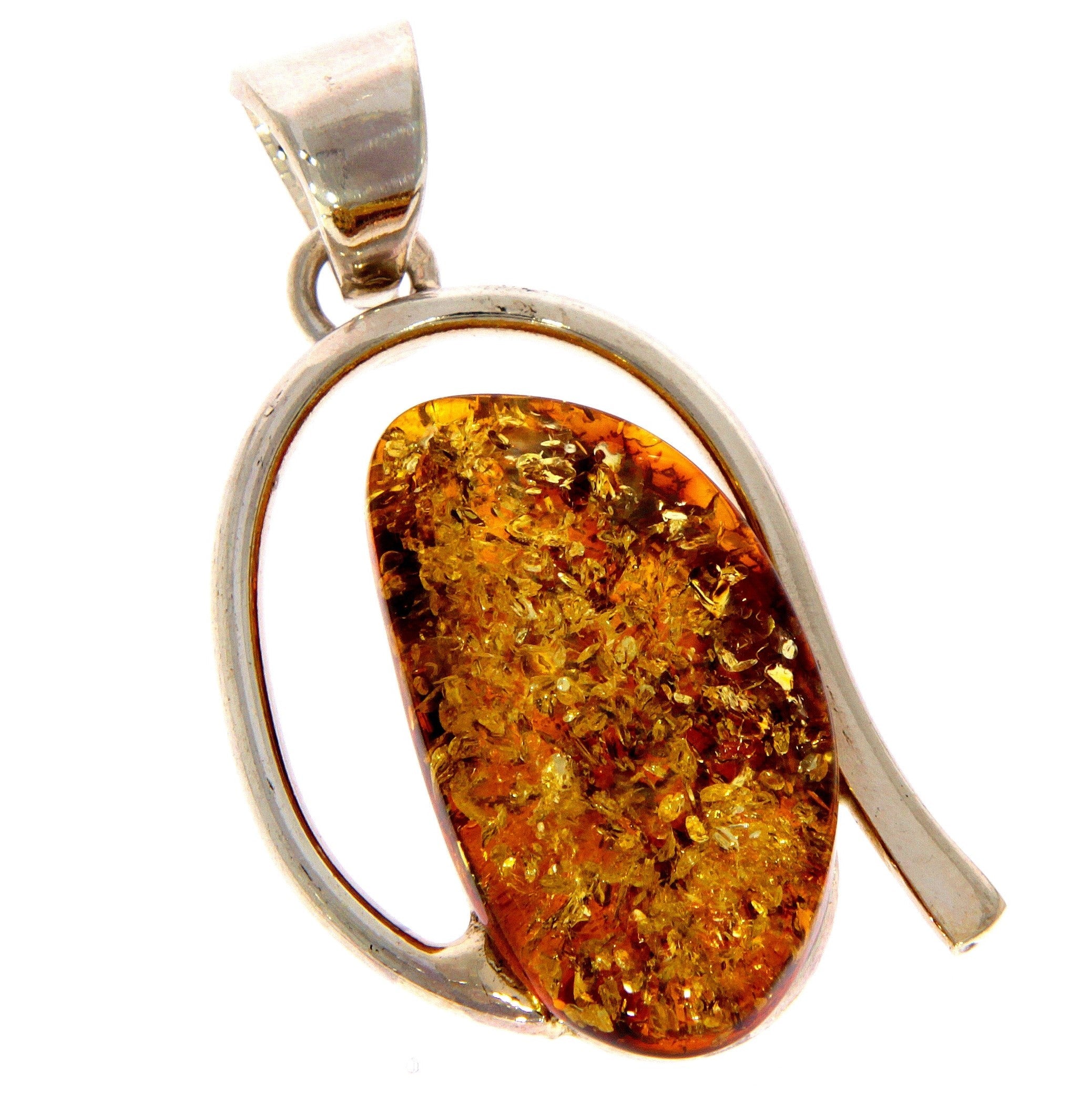 925 Sterling Silver & Genuine Green Baltic Amber Exlusive Unique Pendant - PD1973