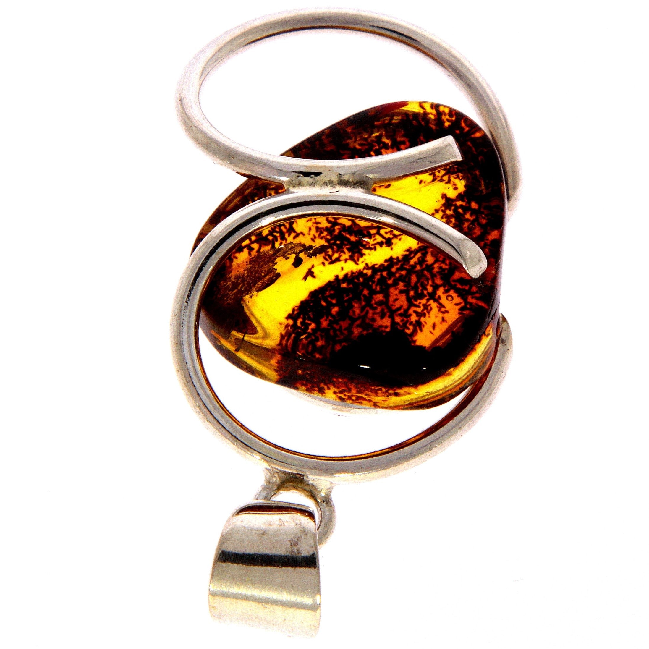 925 Sterling Silver & Genuine Cognac Baltic Amber Exlusive Unique Pendant - PD1977