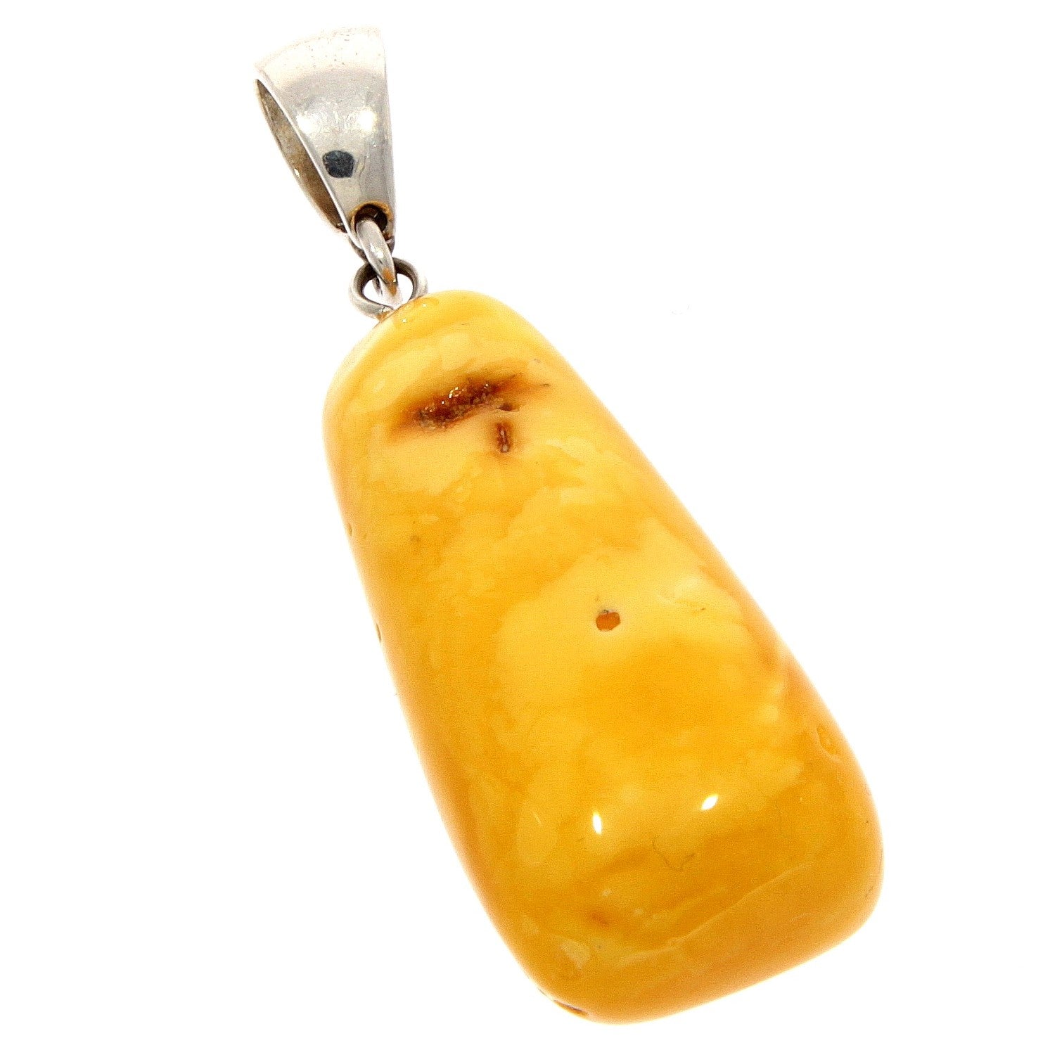 925 Sterling Silver & Genuine Lemon Baltic Amber Exlusive Unique Pendant - PD1994