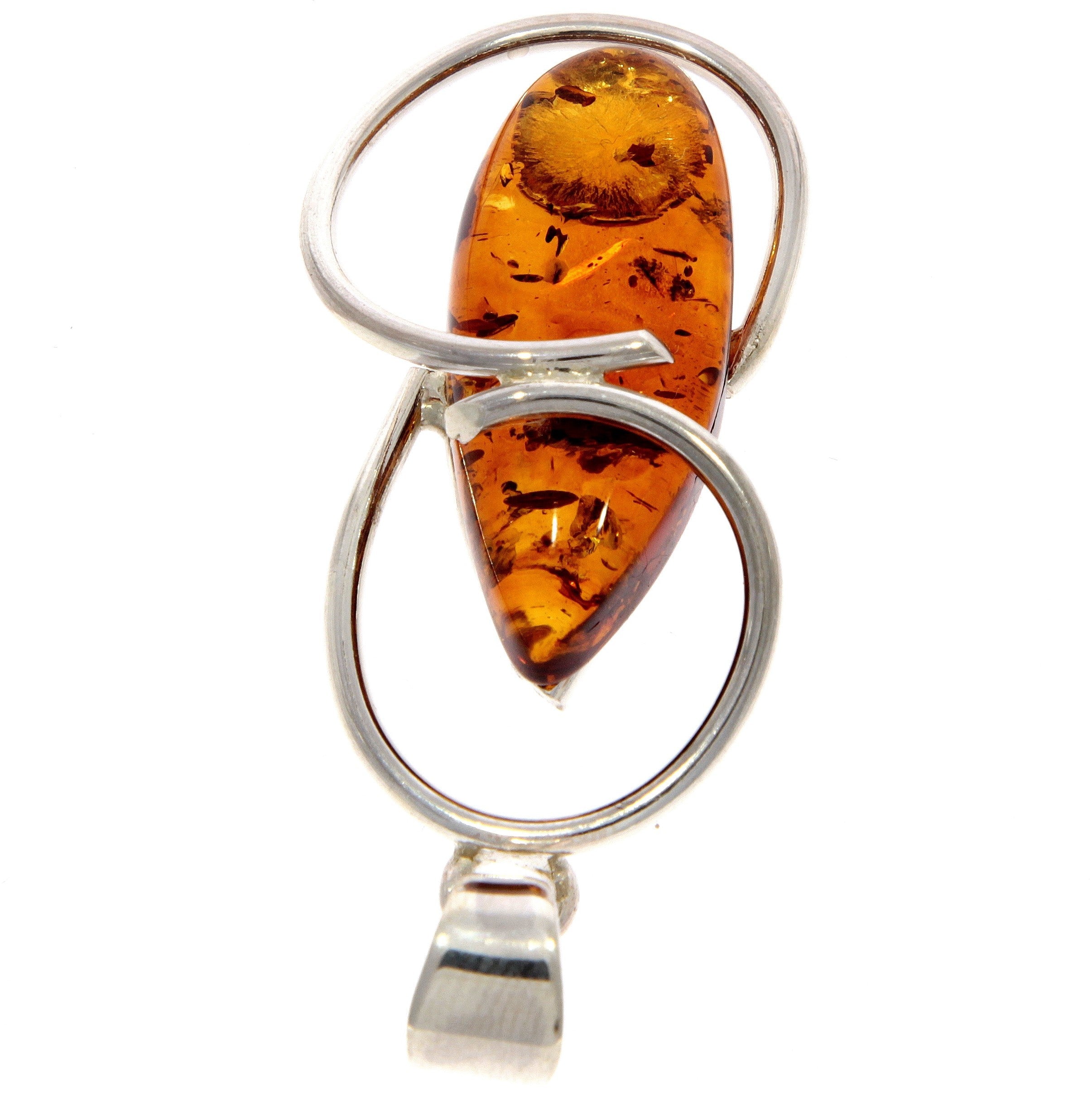 925 Sterling Silver & Genuine Cognac Baltic Amber Exlusive Unique Pendant - PD2026