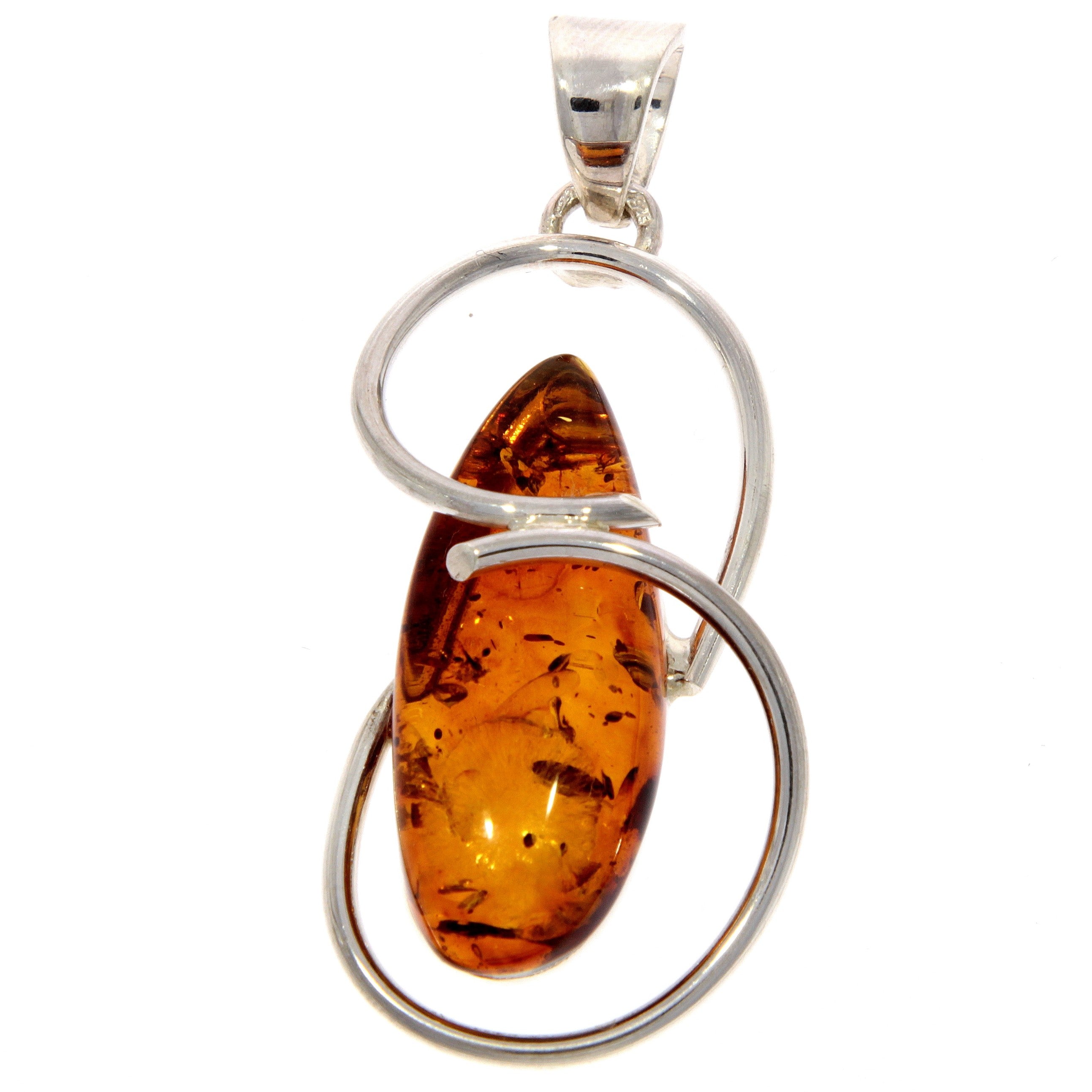 925 Sterling Silver & Genuine Cognac Baltic Amber Exlusive Unique Pendant - PD2026