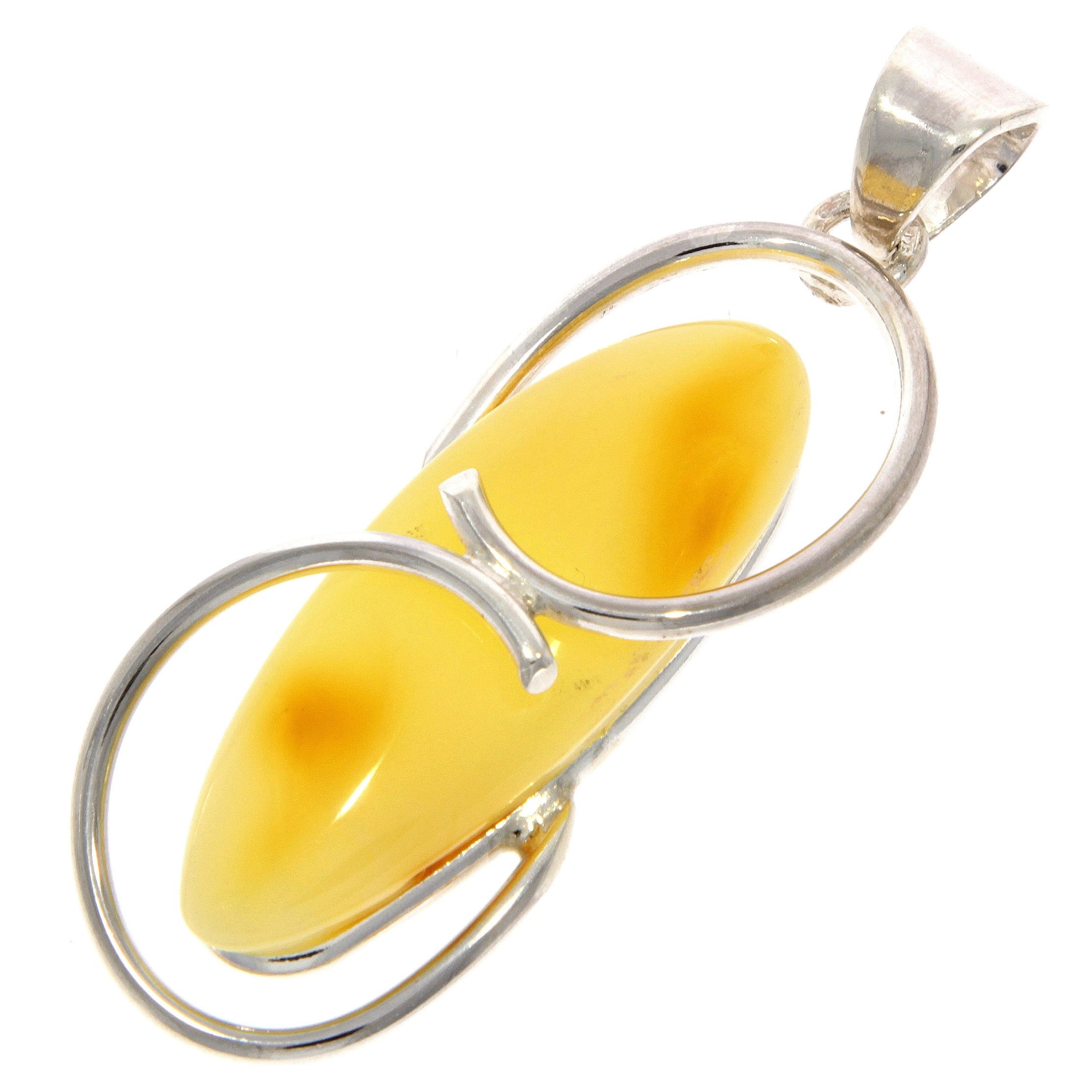 925 Sterling Silver & Genuine Lemon Baltic Amber Exlusive Unique Pendant - PD2027