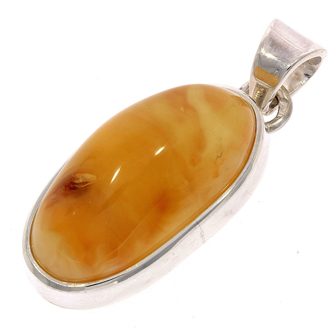 925 Sterling Silver & Genuine Lemon Baltic Amber Exlusive Unique Pendant - PD2054