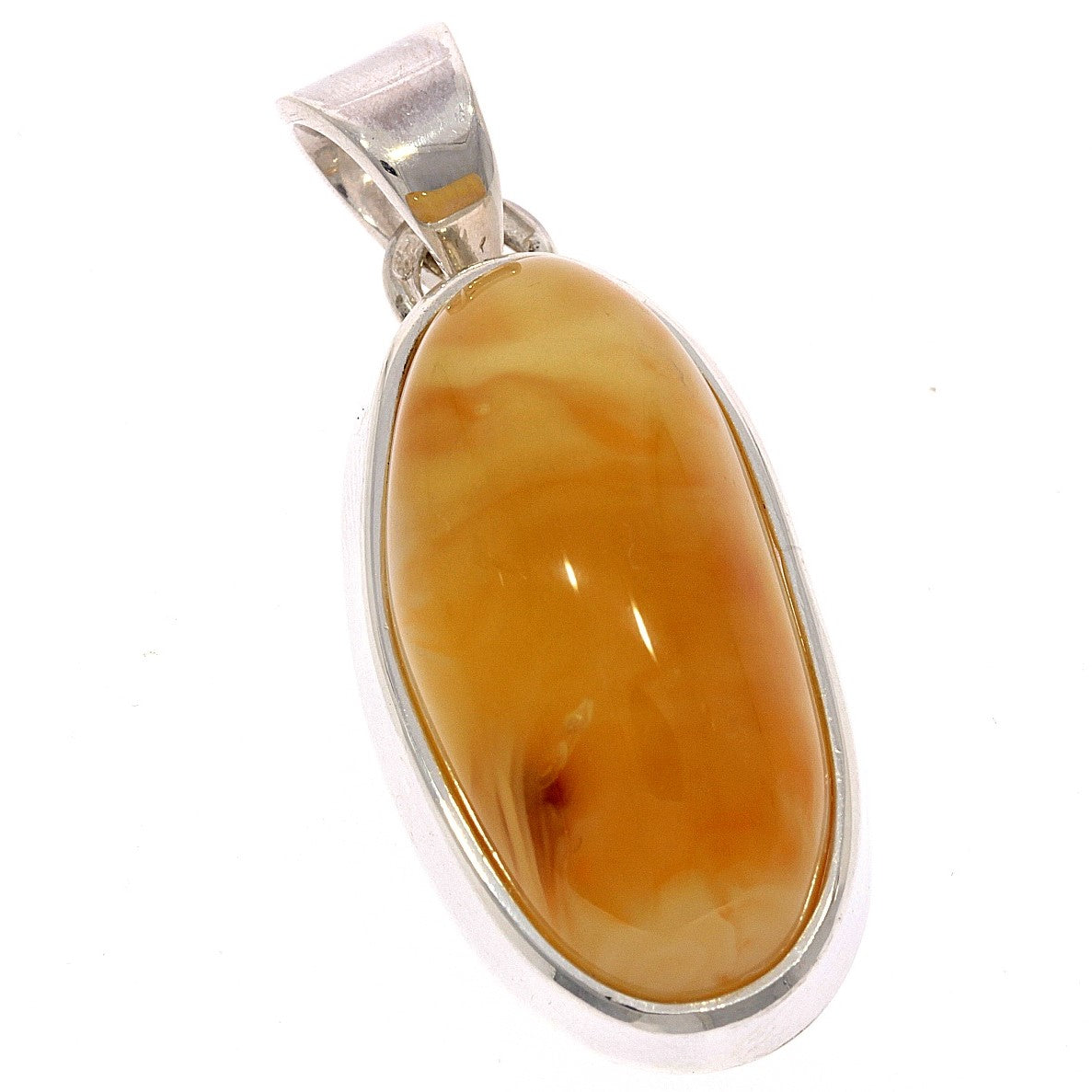 925 Sterling Silver & Genuine Lemon Baltic Amber Exlusive Unique Pendant - PD2054