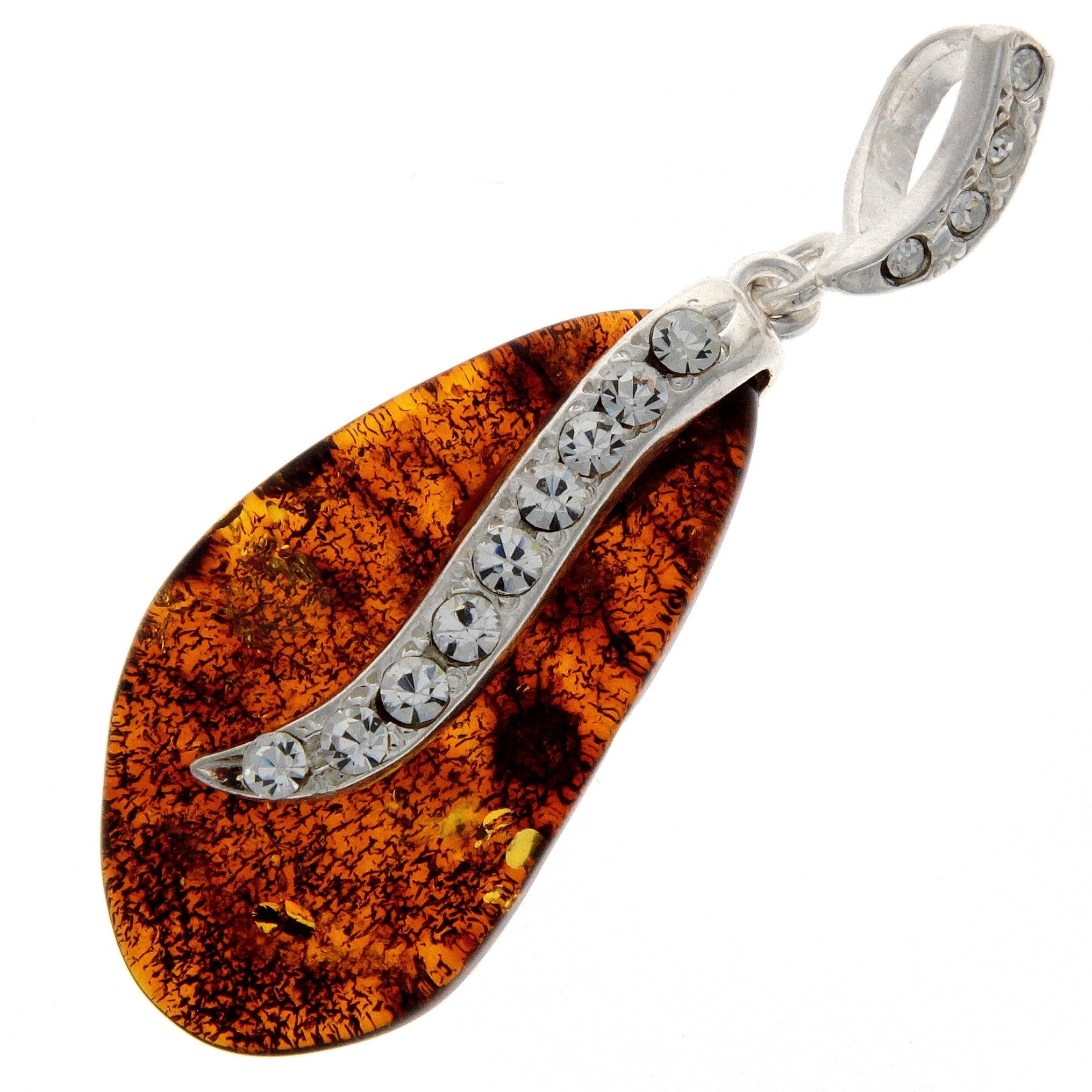 925 Sterling Silver & Genuine Lemon Baltic Amber Exlusive Unique Pendant - PD2073