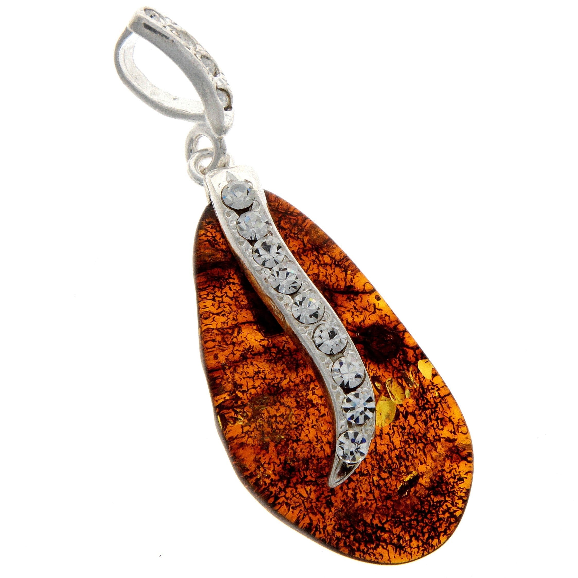 925 Sterling Silver & Genuine Lemon Baltic Amber Exlusive Unique Pendant - PD2073