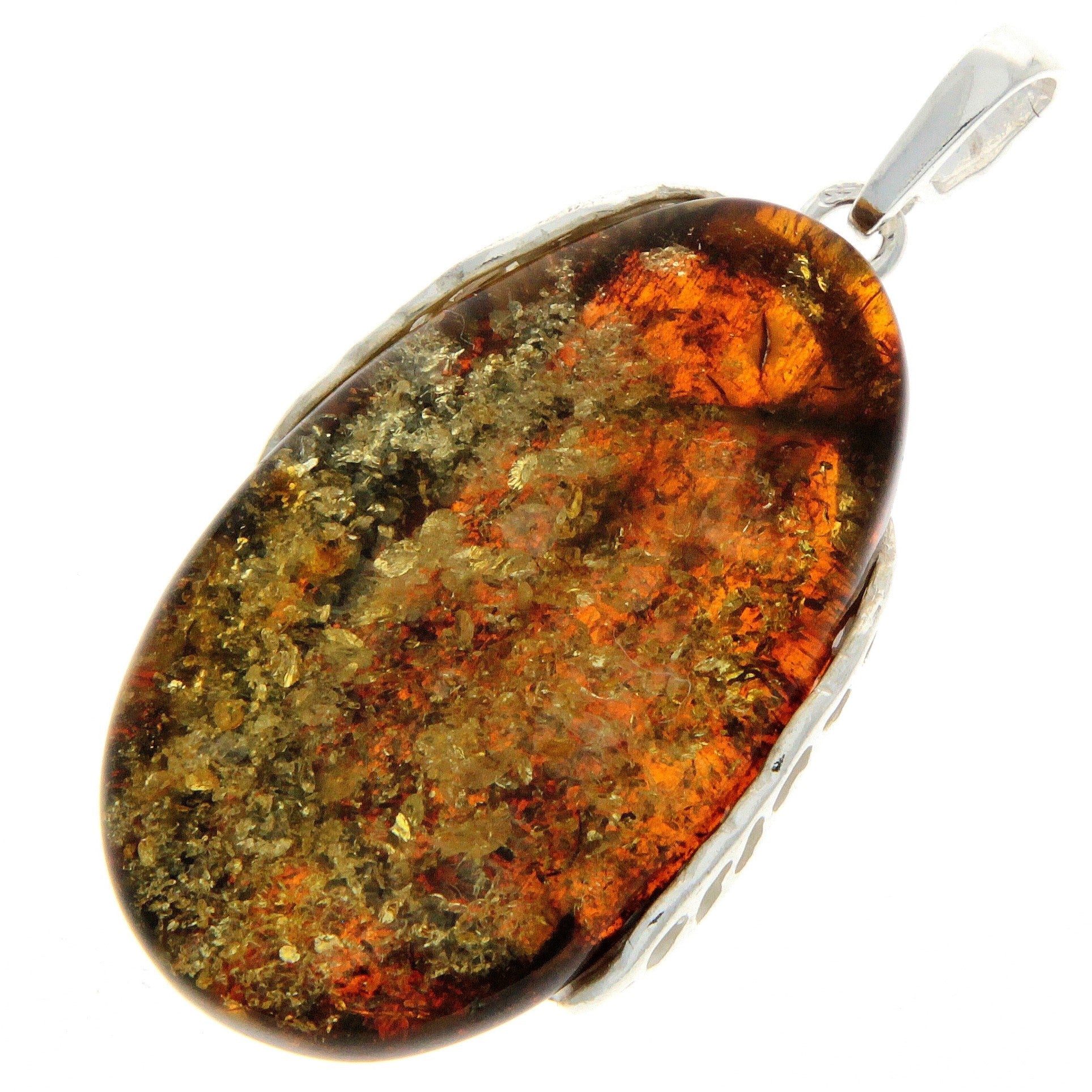 925 Sterling Silver & Genuine Green Baltic Amber Exlusive Unique Pendant - PD2076