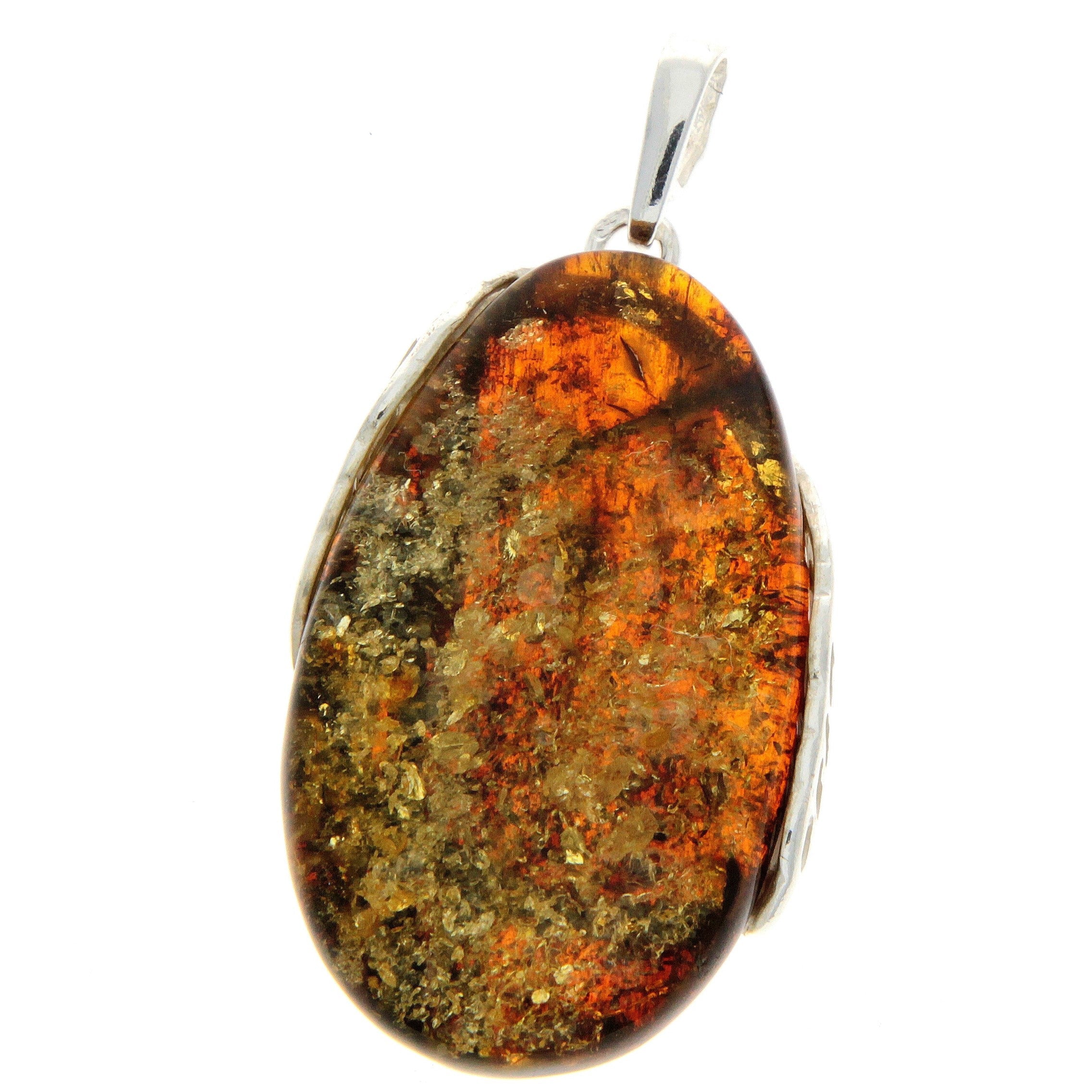 925 Sterling Silver & Genuine Green Baltic Amber Exlusive Unique Pendant - PD2076