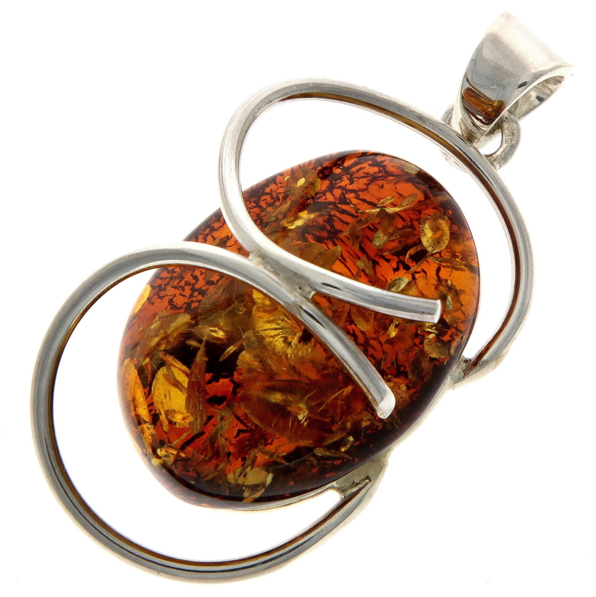 925 Sterling Silver & Genuine Green Baltic Amber Exlusive Unique Pendant - PD2092