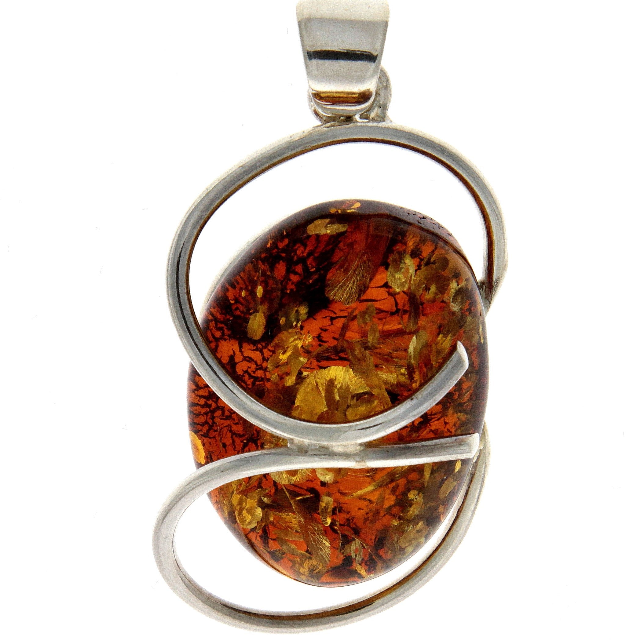 925 Sterling Silver & Genuine Green Baltic Amber Exlusive Unique Pendant - PD2092