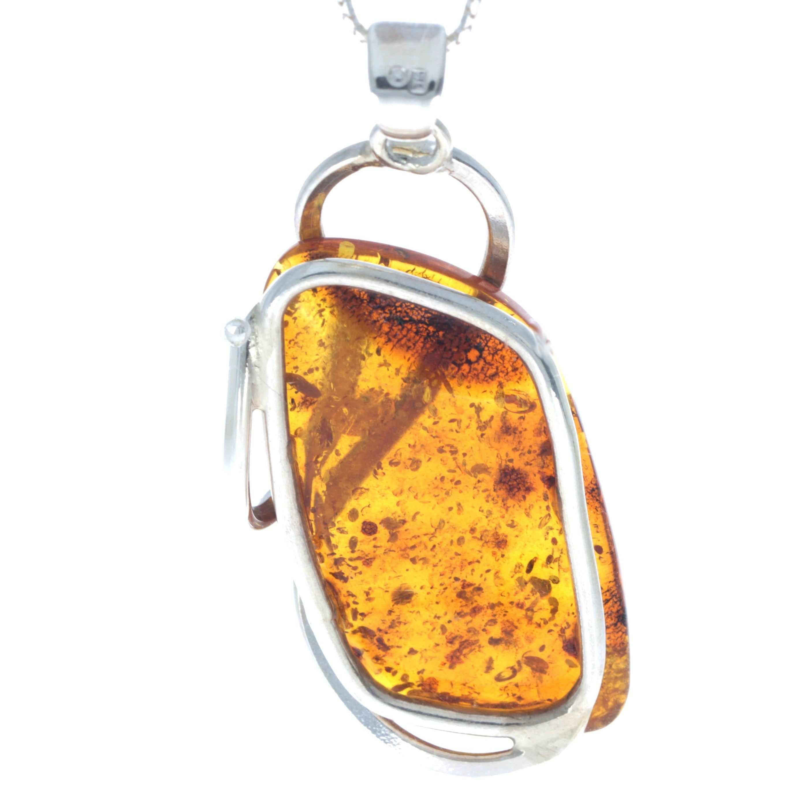 925 Sterling Silver & Genuine Cognac Baltic Amber Exlusive Unique Pendant - PD2161