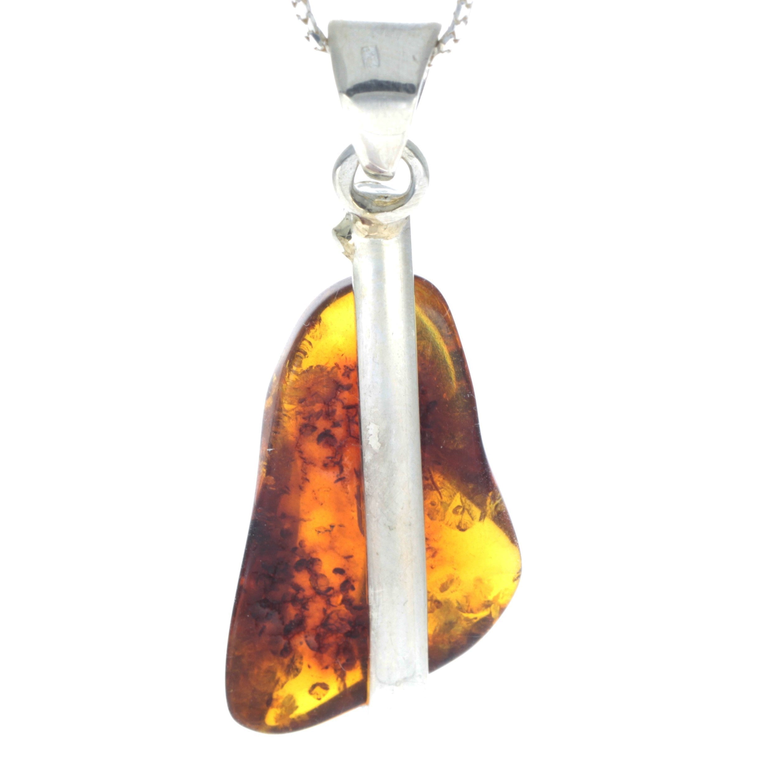 925 Sterling Silver & Genuine Cognac Baltic Amber Exlusive Unique Pendant - PD2209