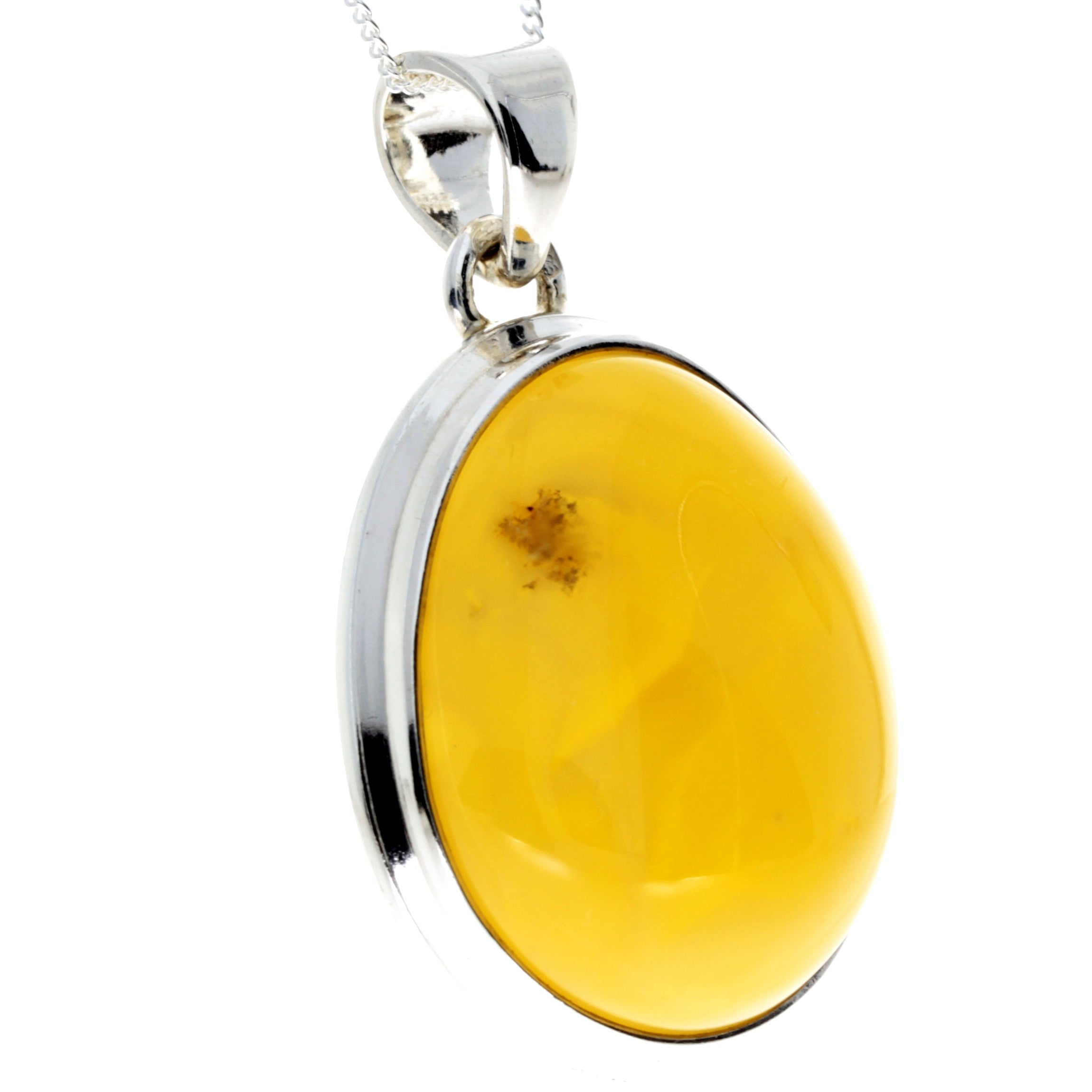 925 Sterling Silver & Genuine Lemon Baltic Amber Exlusive Unique Pendant - PD2224