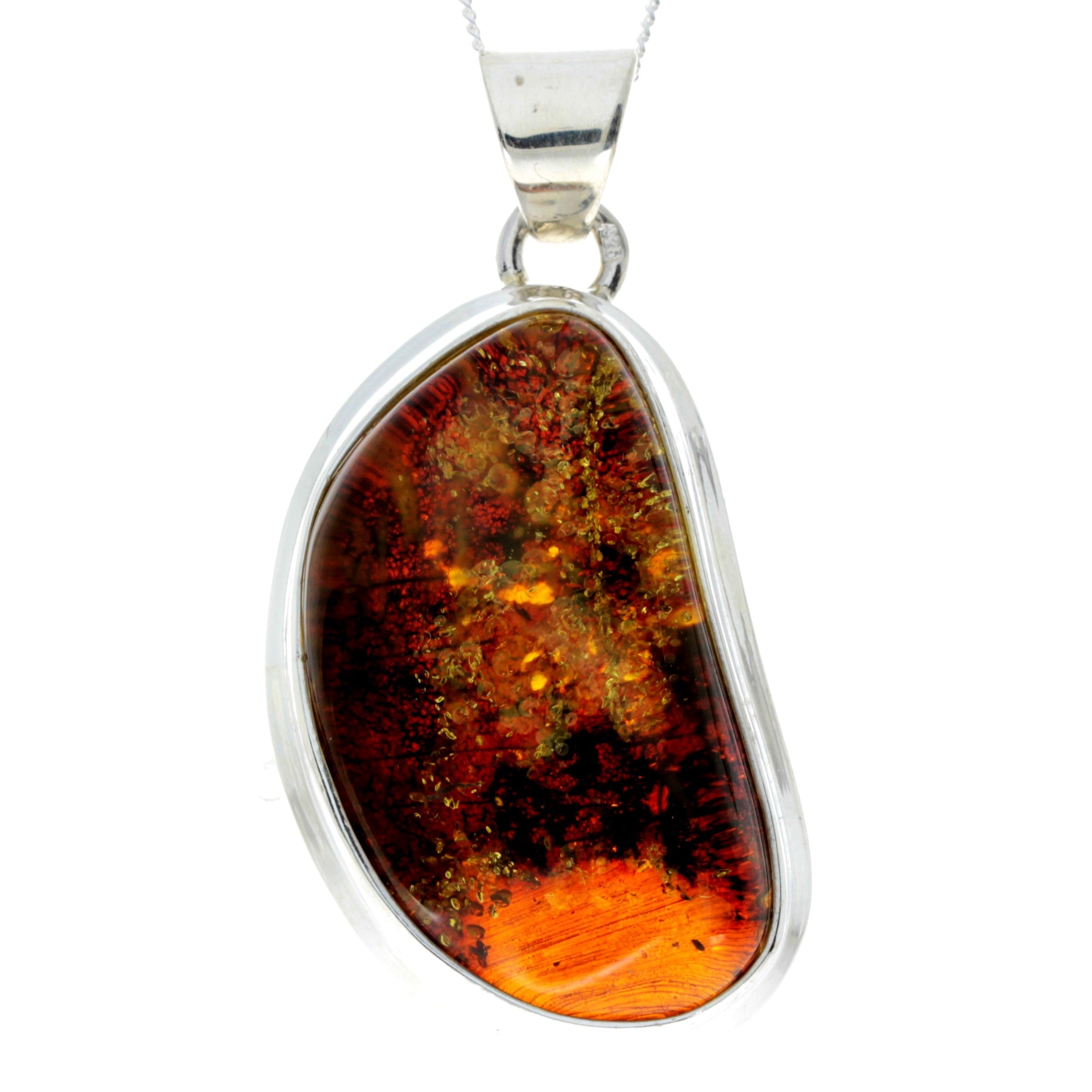 925 Sterling Silver & Genuine Green Baltic Amber Exlusive Unique Pendant - PD2232