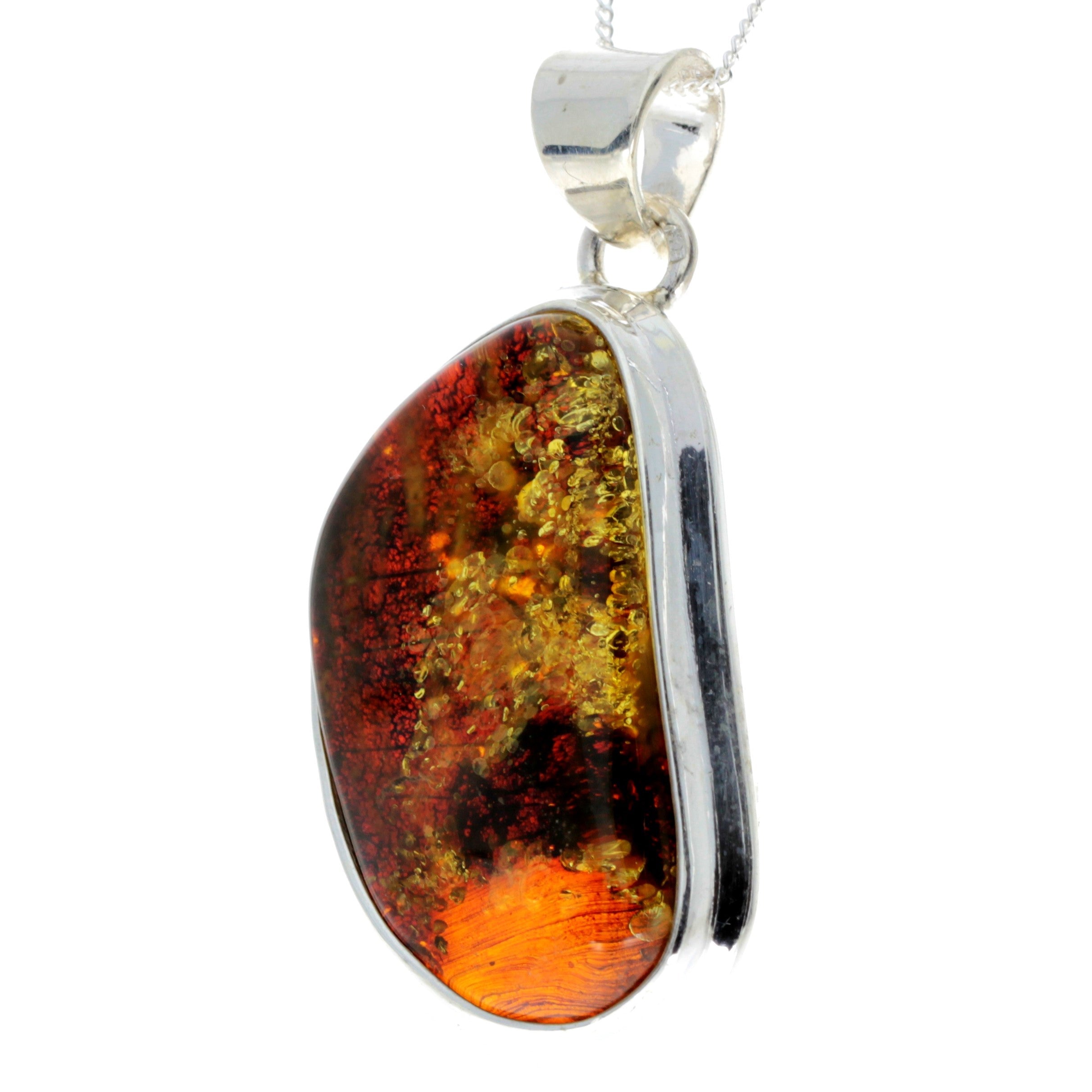 925 Sterling Silver & Genuine Green Baltic Amber Exlusive Unique Pendant - PD2232