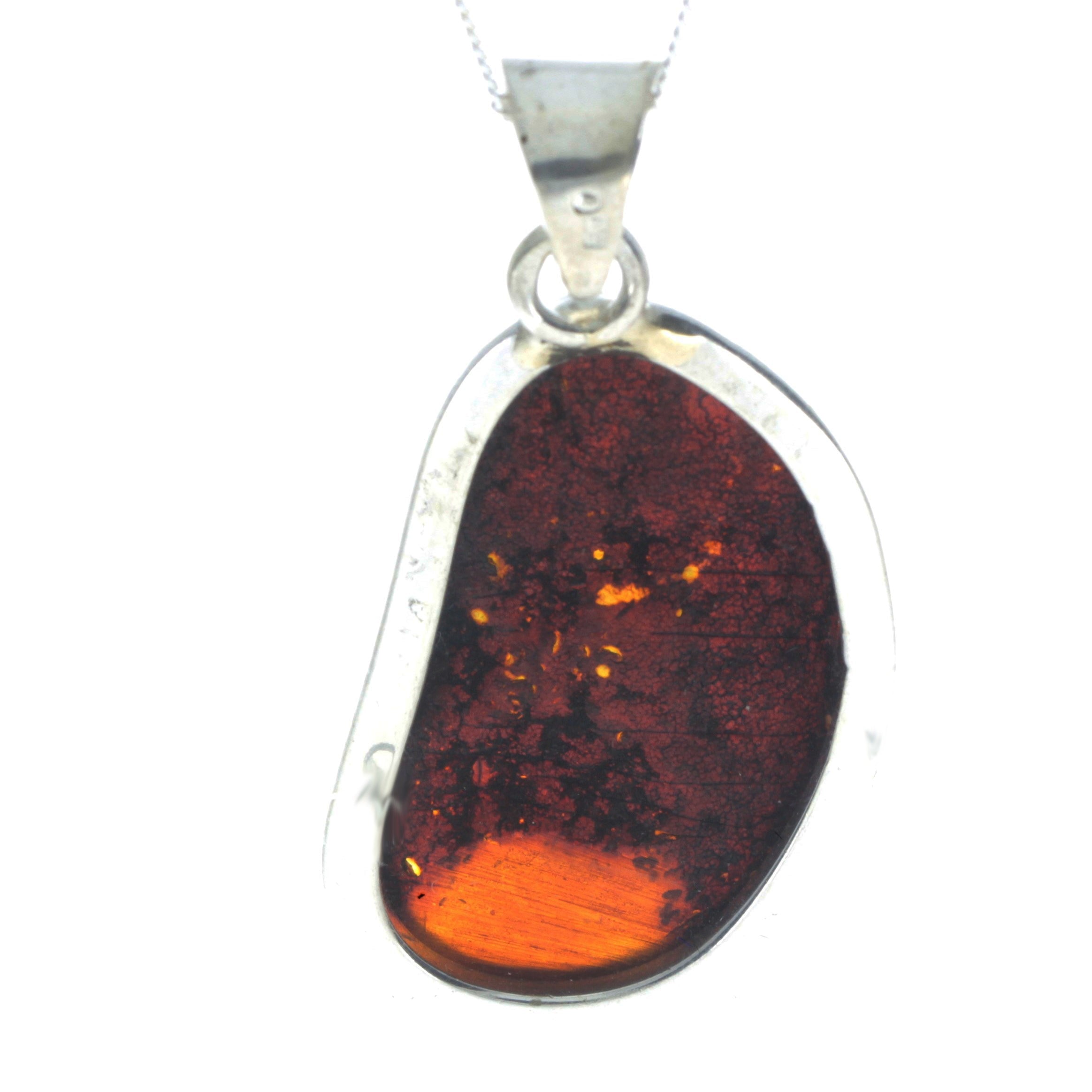 925 Sterling Silver & Genuine Green Baltic Amber Exlusive Unique Pendant - PD2232