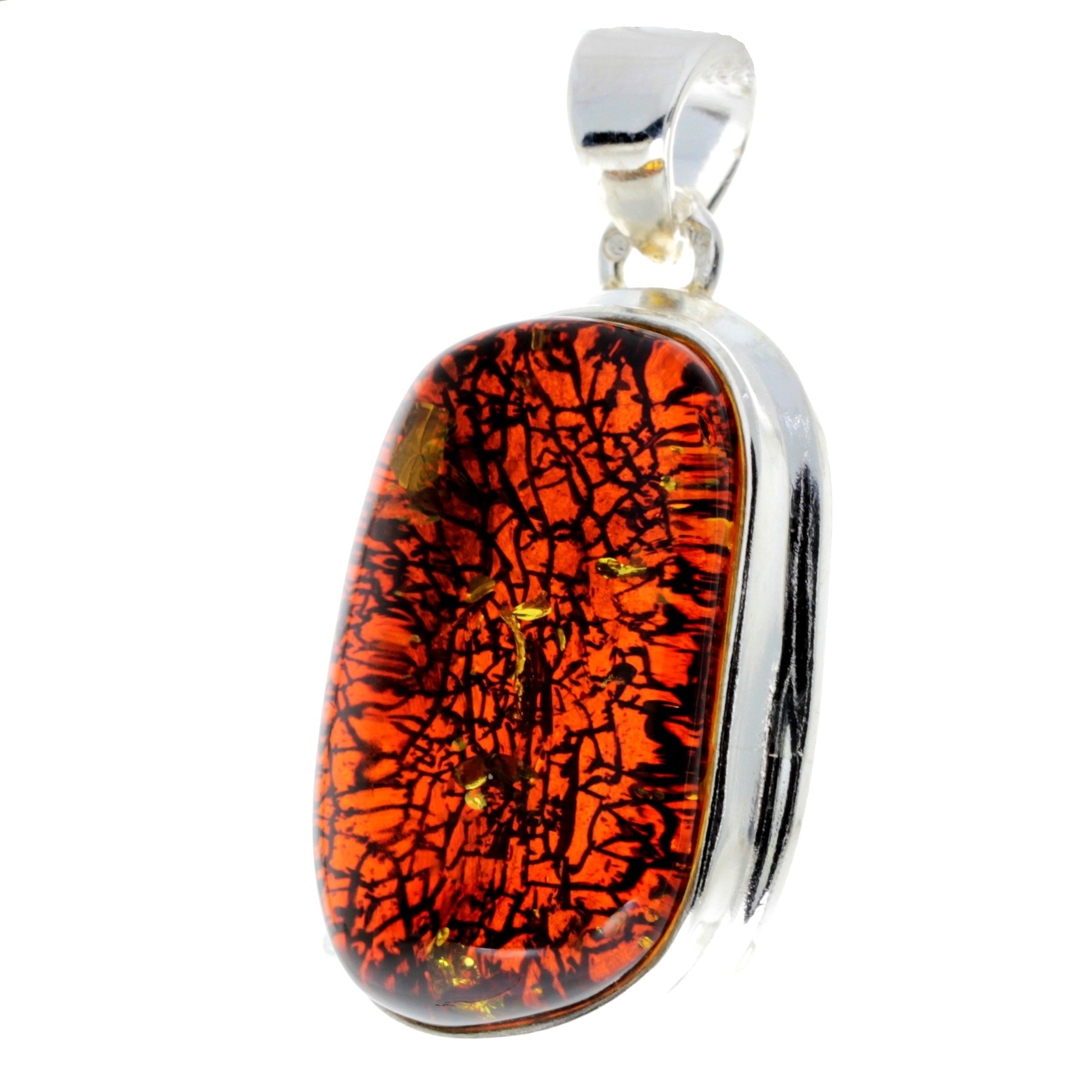 925 Sterling Silver & Genuine Cognac Baltic Amber Exlusive Unique Pendant - PD2234