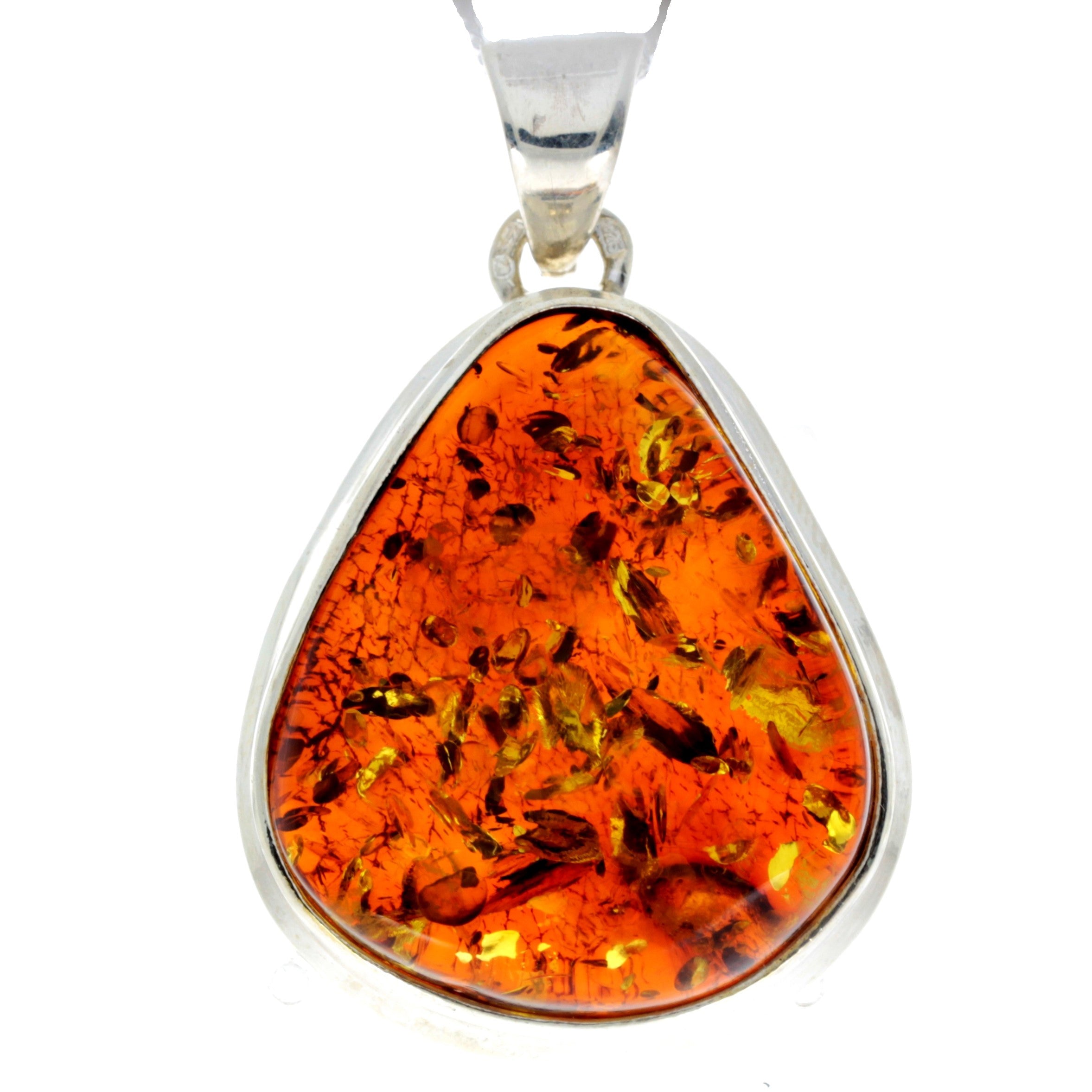 925 Sterling Silver & Genuine Cognac Baltic Amber Exlusive Unique Pendant - PD2235