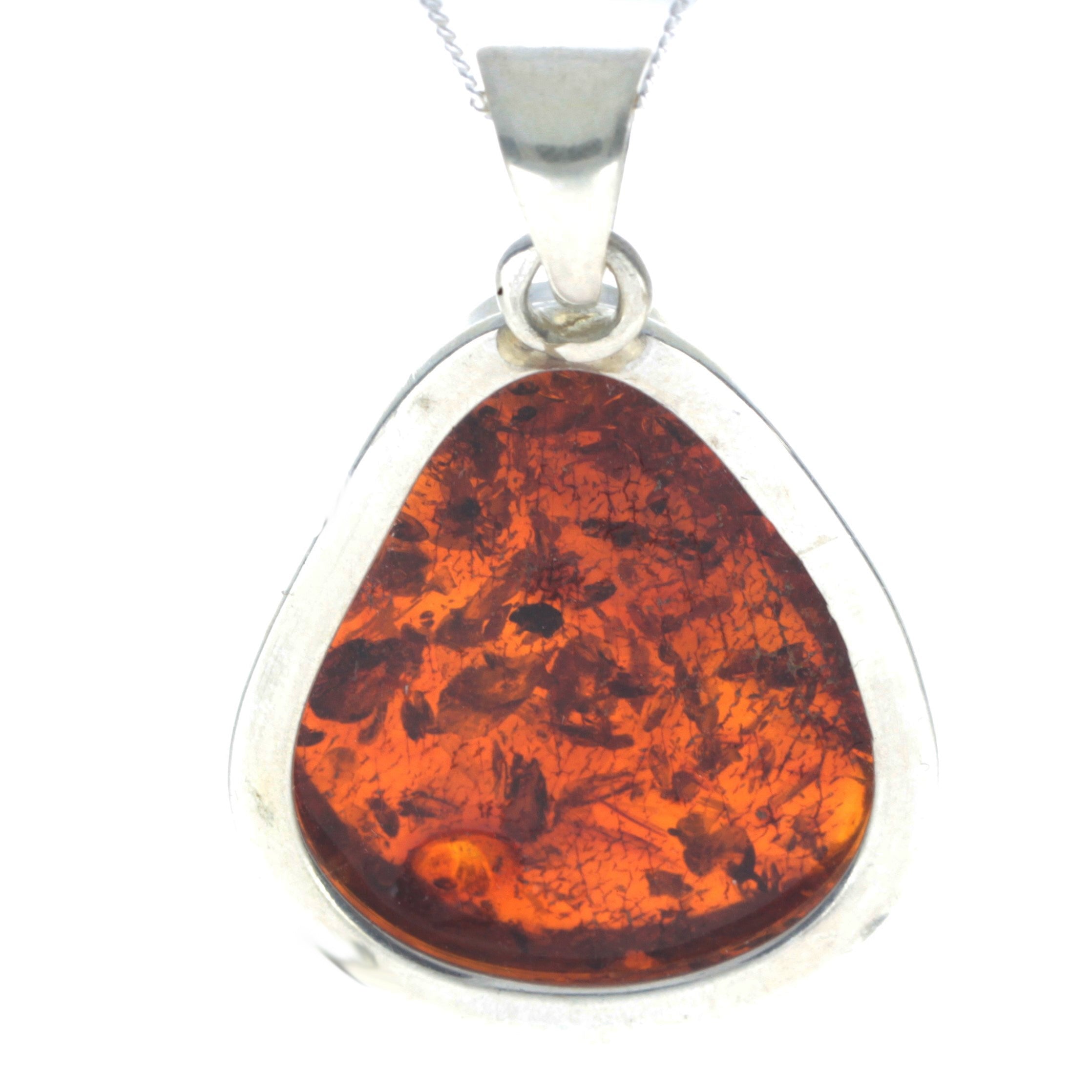 925 Sterling Silver & Genuine Cognac Baltic Amber Exlusive Unique Pendant - PD2235