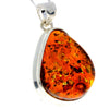 925 Sterling Silver & Genuine Cognac Baltic Amber Exlusive Unique Pendant - PD2235