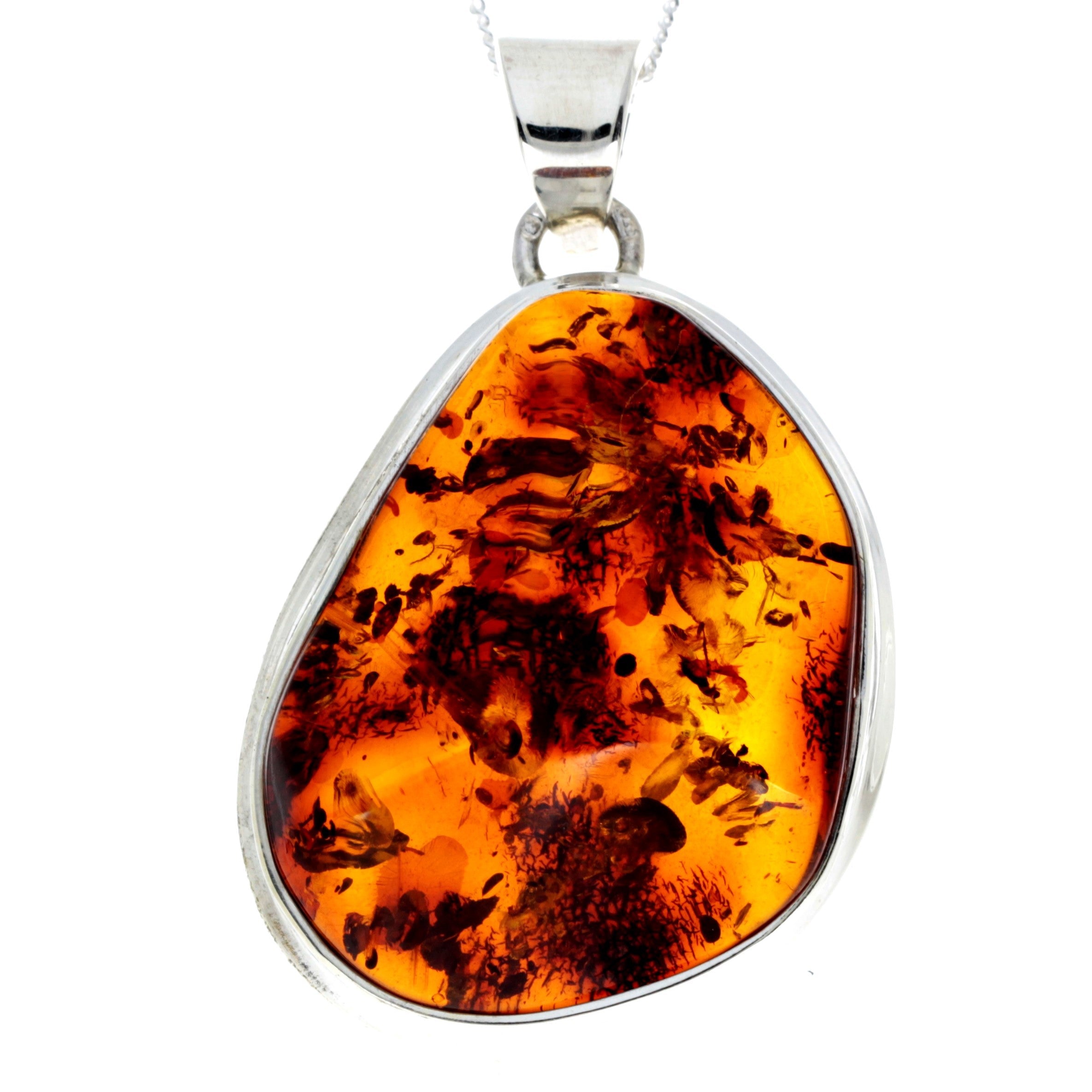 925 Sterling Silver & Genuine Cognac Baltic Amber Exlusive Unique Pendant - PD2239