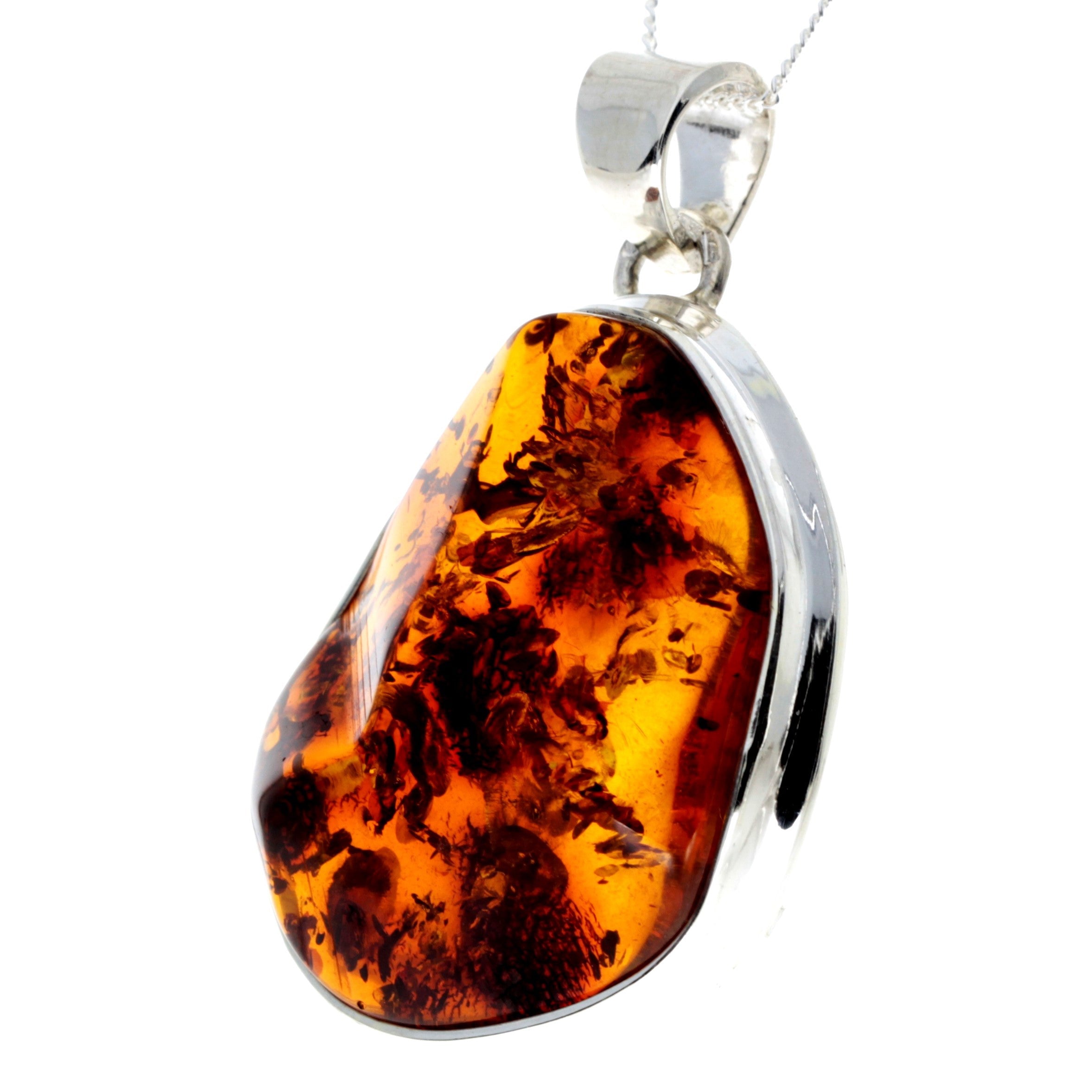 925 Sterling Silver & Genuine Cognac Baltic Amber Exlusive Unique Pendant - PD2239