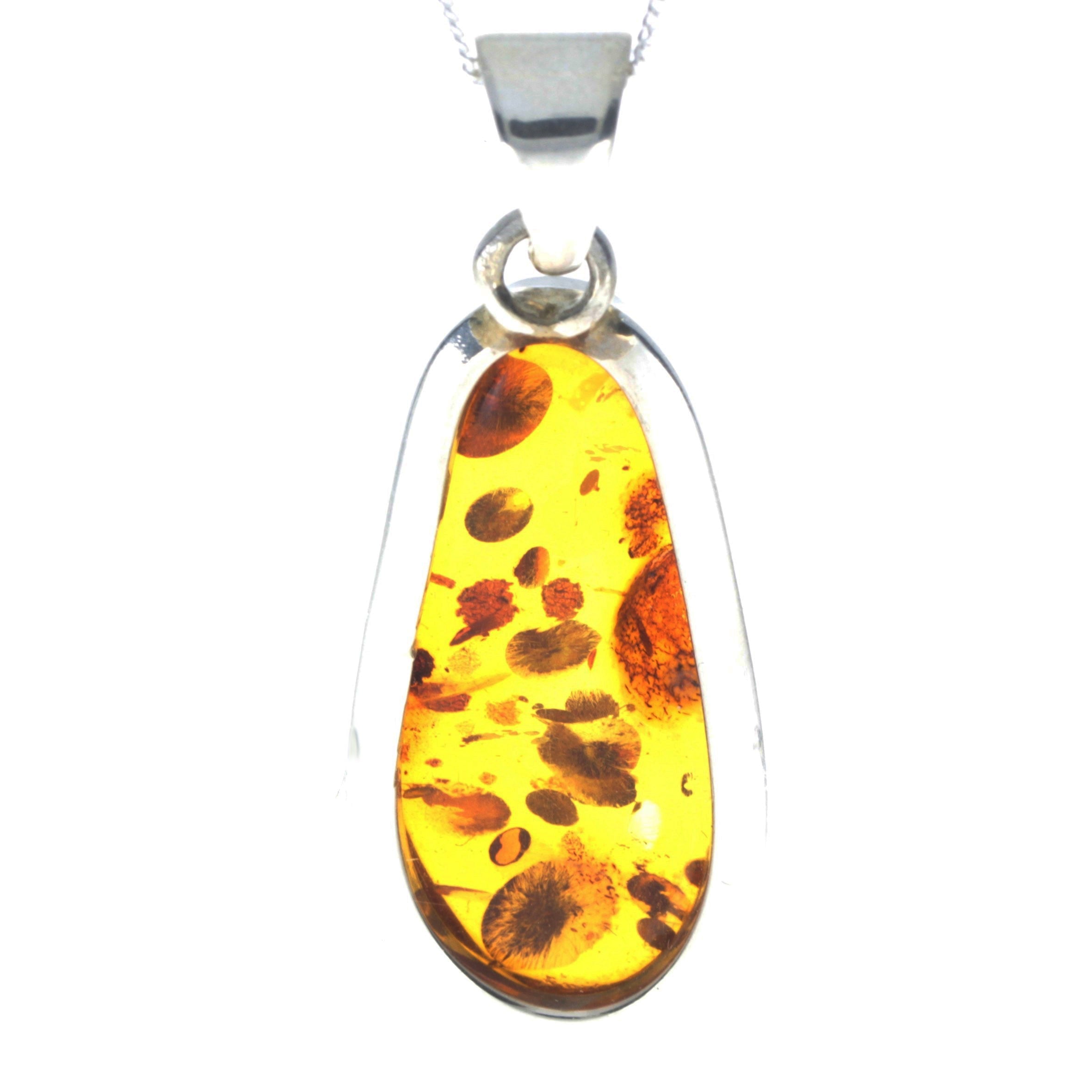 925 Sterling Silver & Genuine Cognac Baltic Amber Exlusive Unique Pendant - PD2241