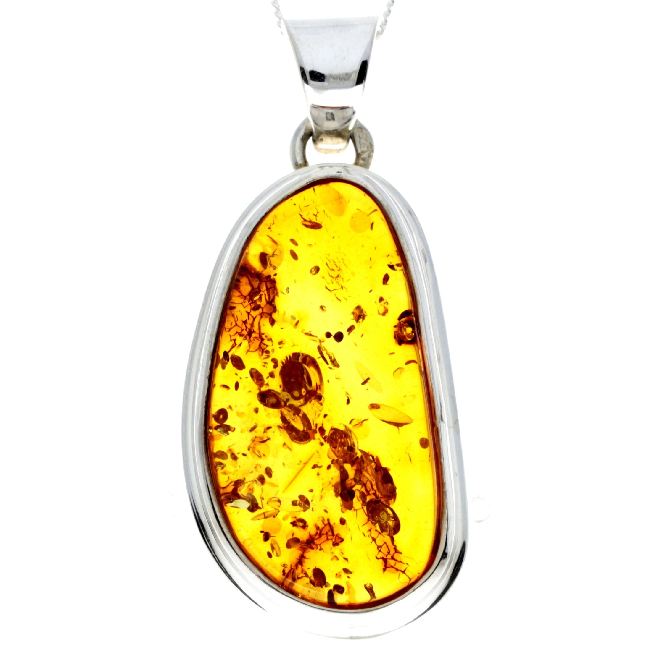 925 Sterling Silver & Genuine Cognac Baltic Amber Exlusive Unique Pendant - PD2245