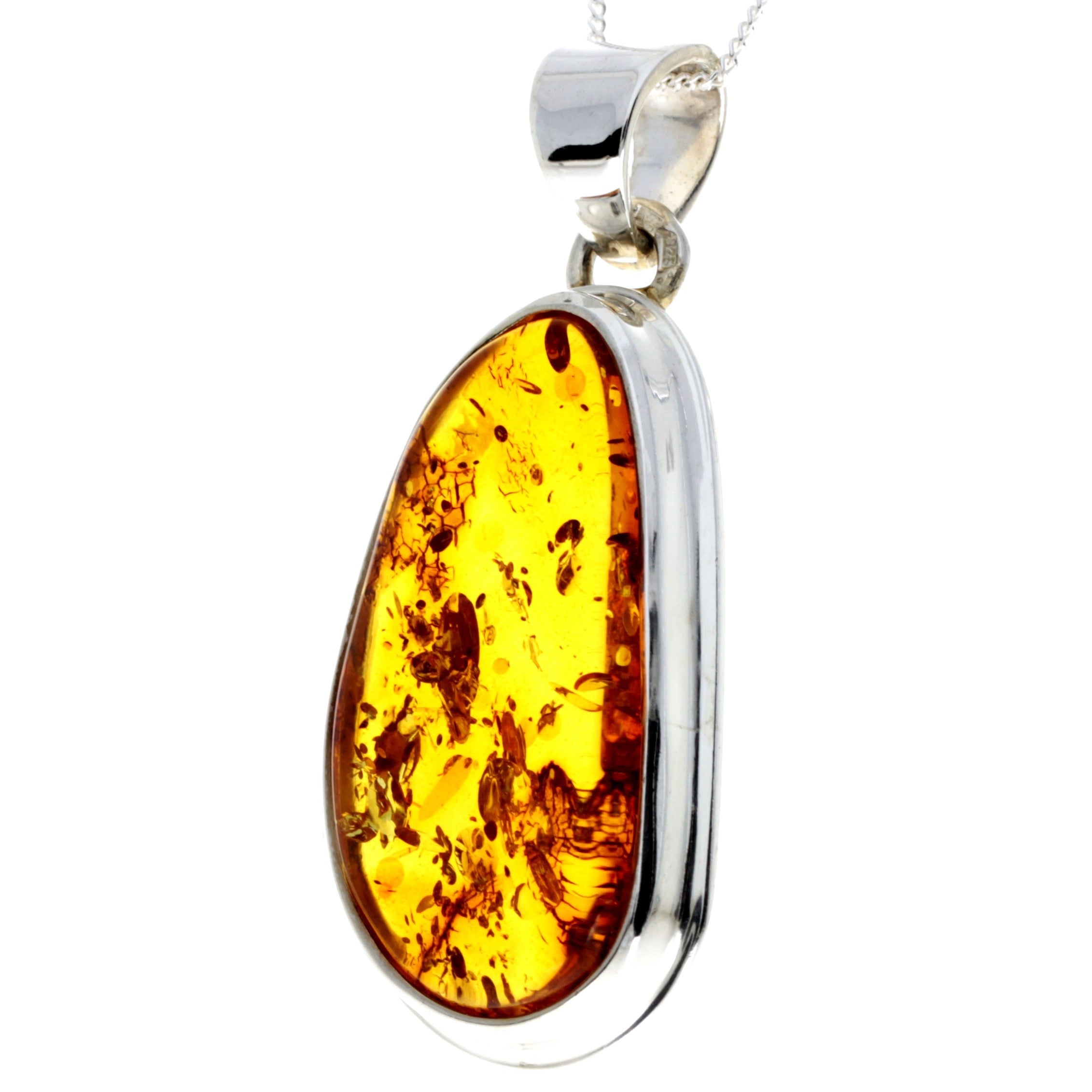 925 Sterling Silver & Genuine Cognac Baltic Amber Exlusive Unique Pendant - PD2245