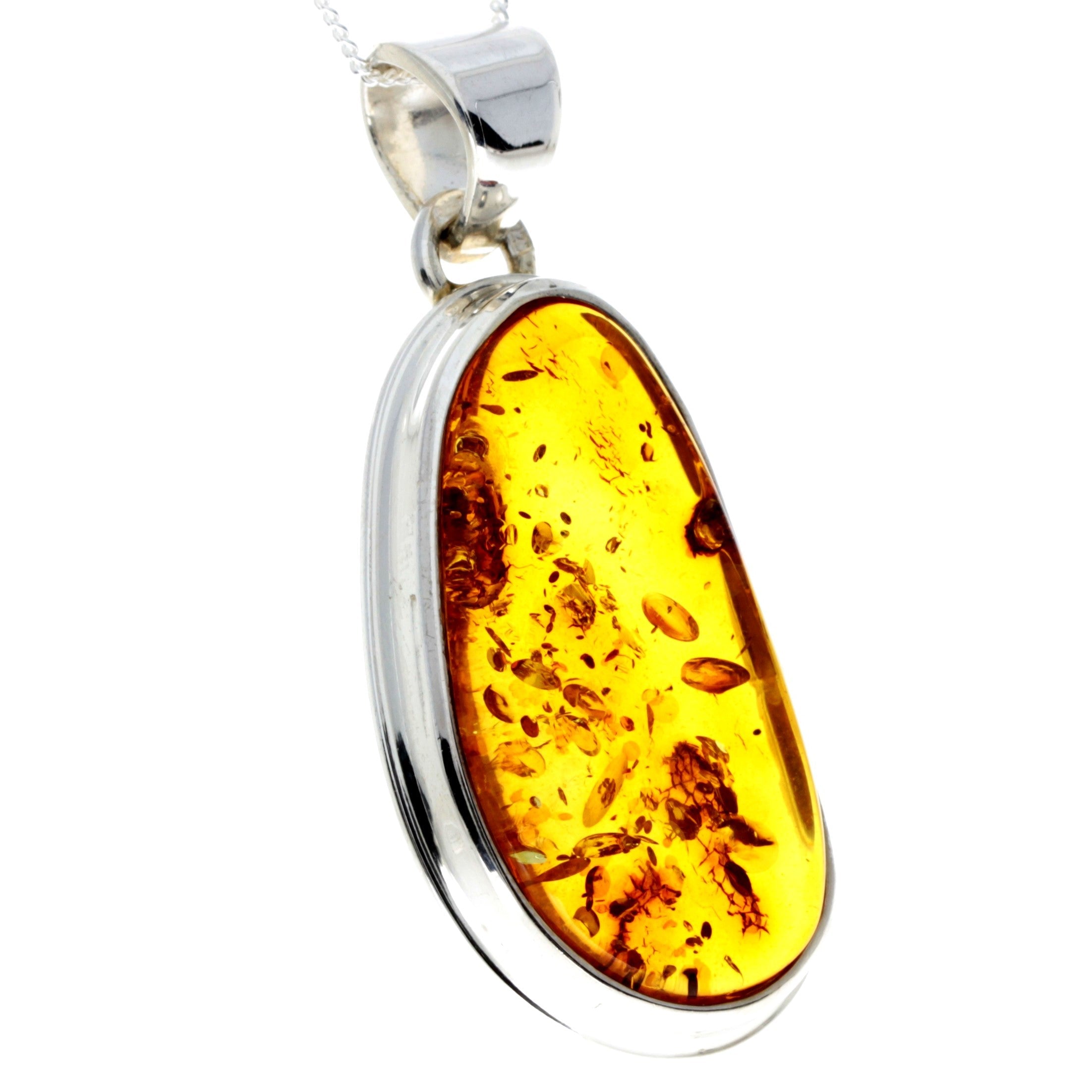 925 Sterling Silver & Genuine Cognac Baltic Amber Exlusive Unique Pendant - PD2245