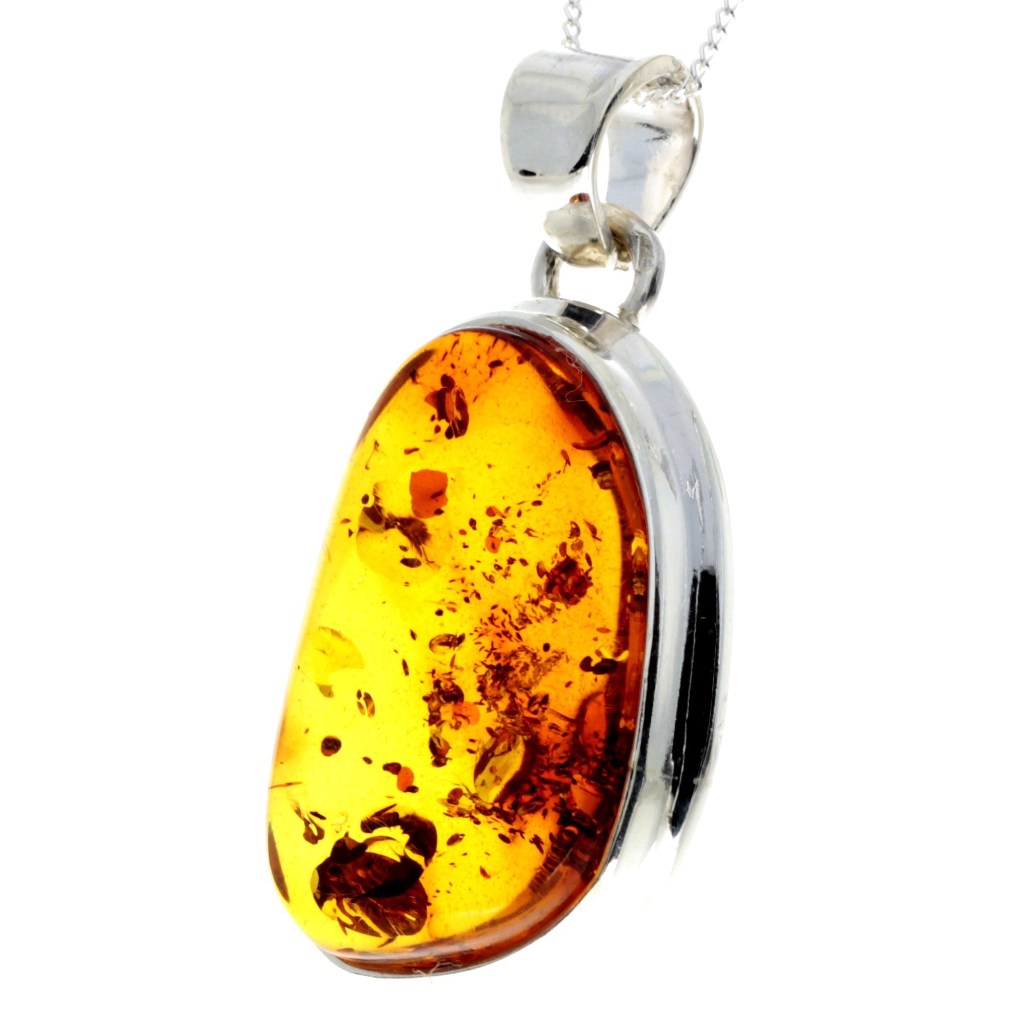 925 Sterling Silver & Genuine Cognac Baltic Amber Exlusive Unique Pendant - PD2247