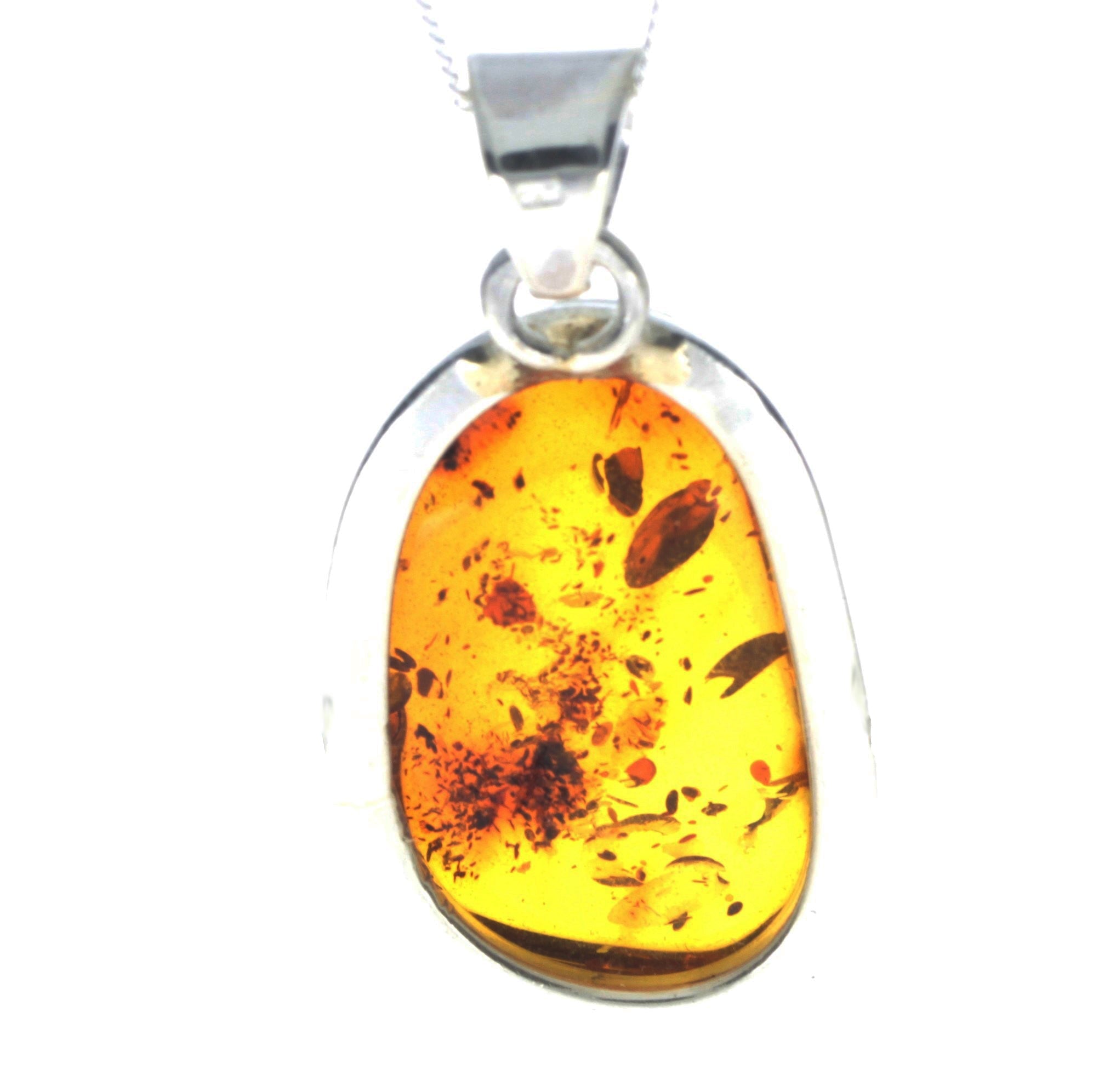 925 Sterling Silver & Genuine Cognac Baltic Amber Exlusive Unique Pendant - PD2247