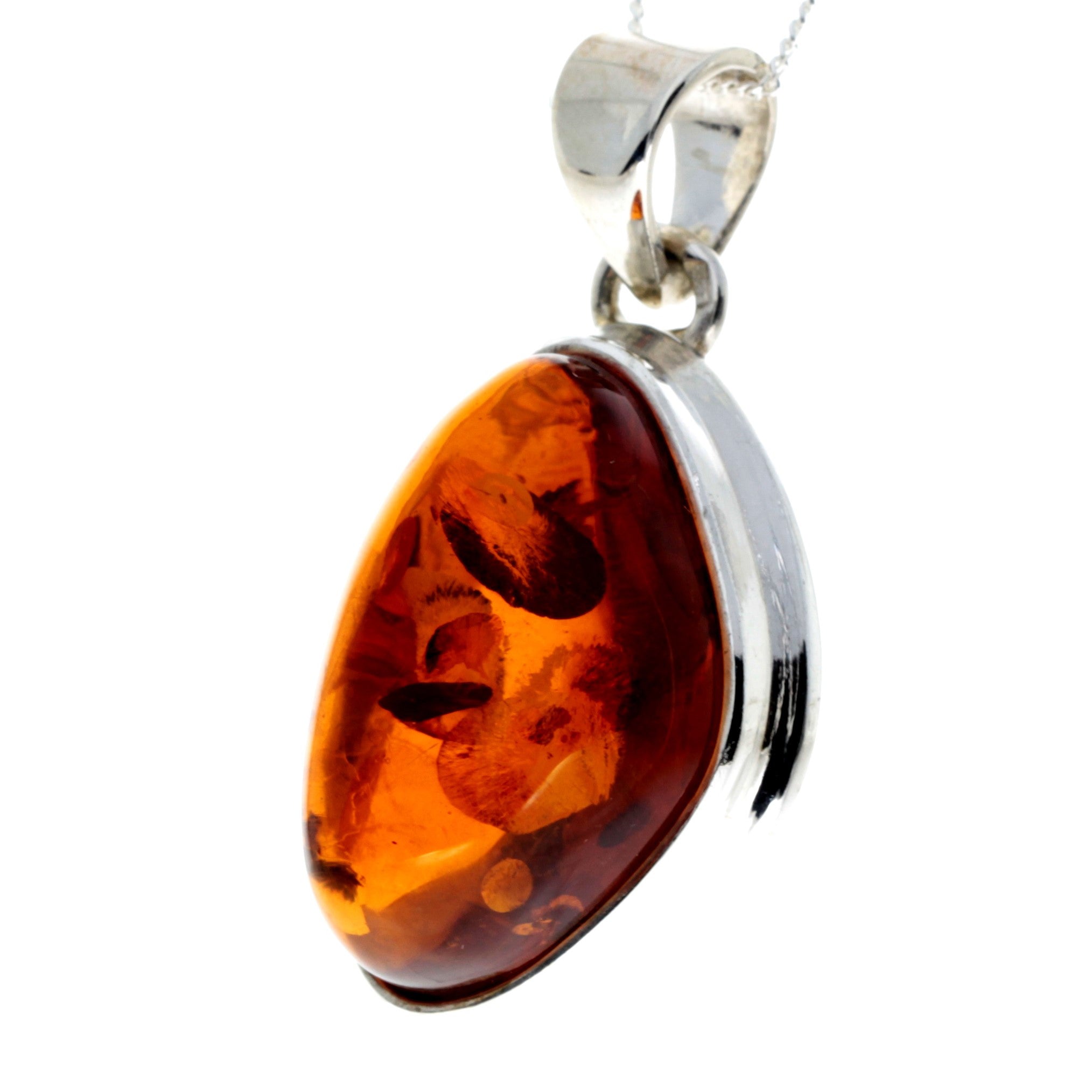 925 Sterling Silver & Genuine Cognac Baltic Amber Exlusive Unique Pendant - PD2248