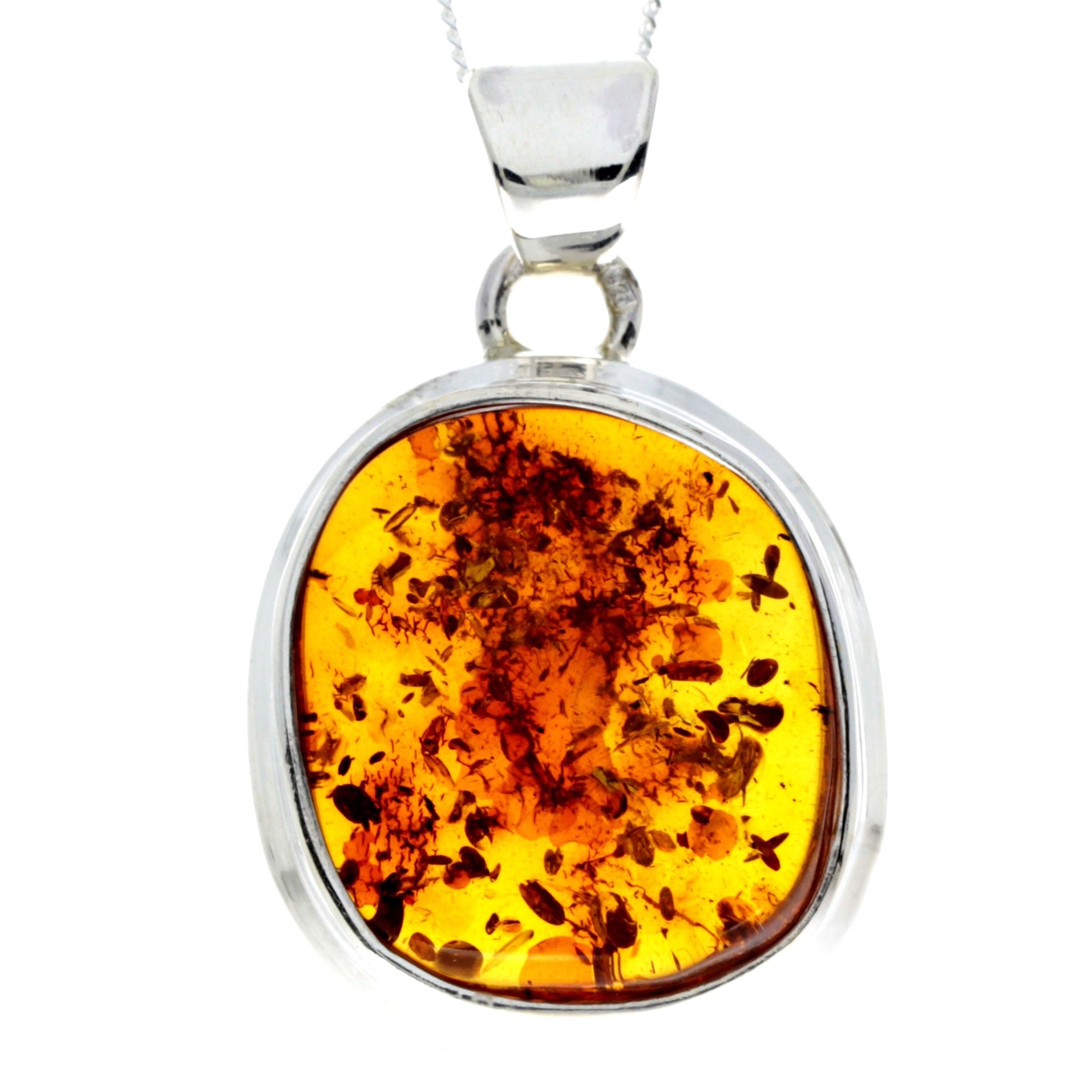 925 Sterling Silver & Genuine Cognac Baltic Amber Exlusive Unique Pendant - PD2250