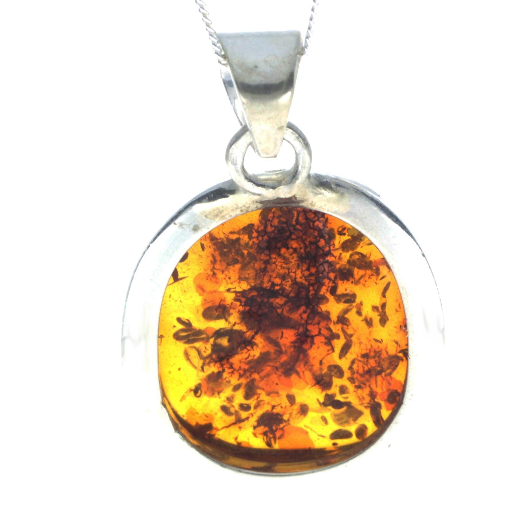 925 Sterling Silver & Genuine Cognac Baltic Amber Exlusive Unique Pendant - PD2250