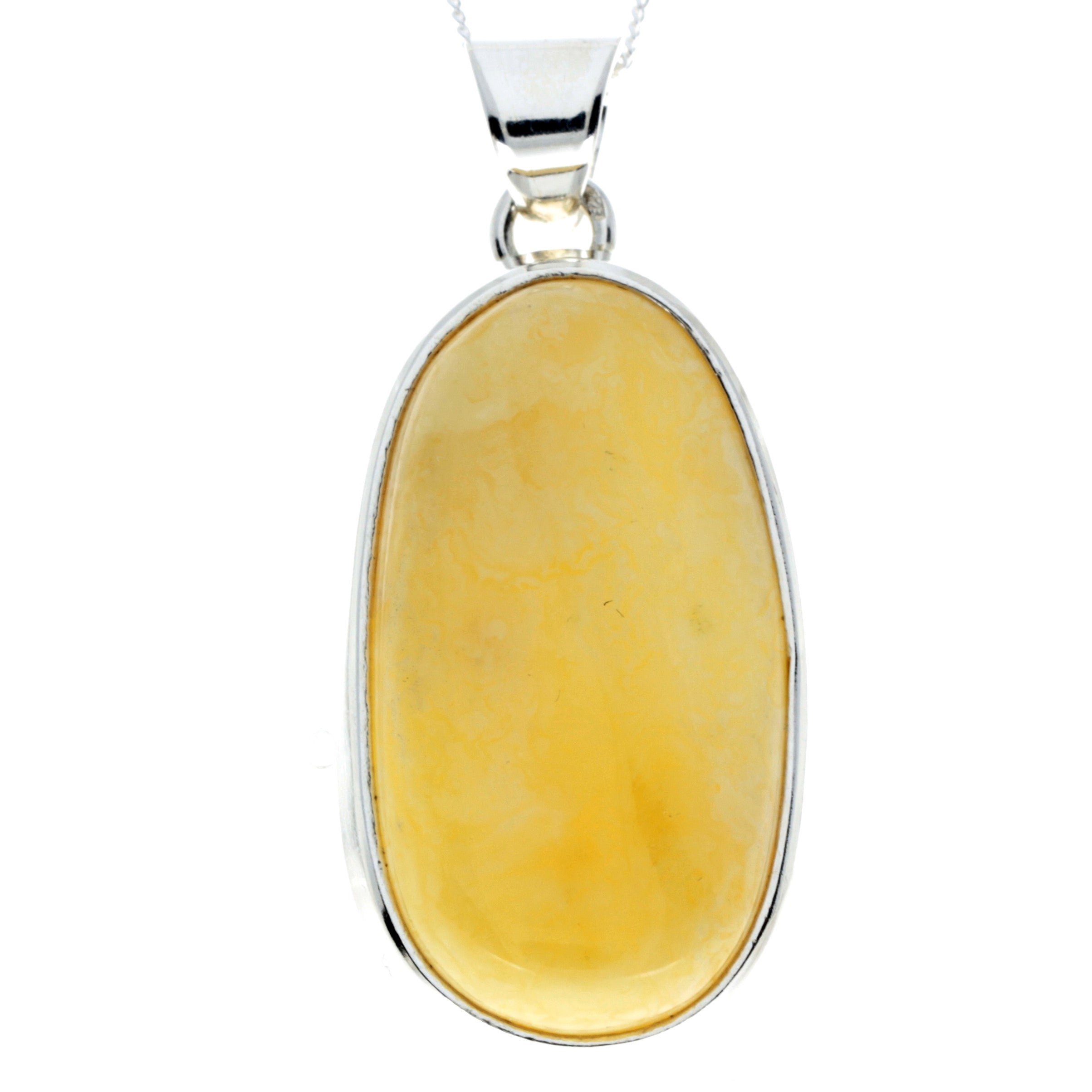 925 Sterling Silver & Genuine Lemon Baltic Amber Exlusive Unique Pendant - PD2251