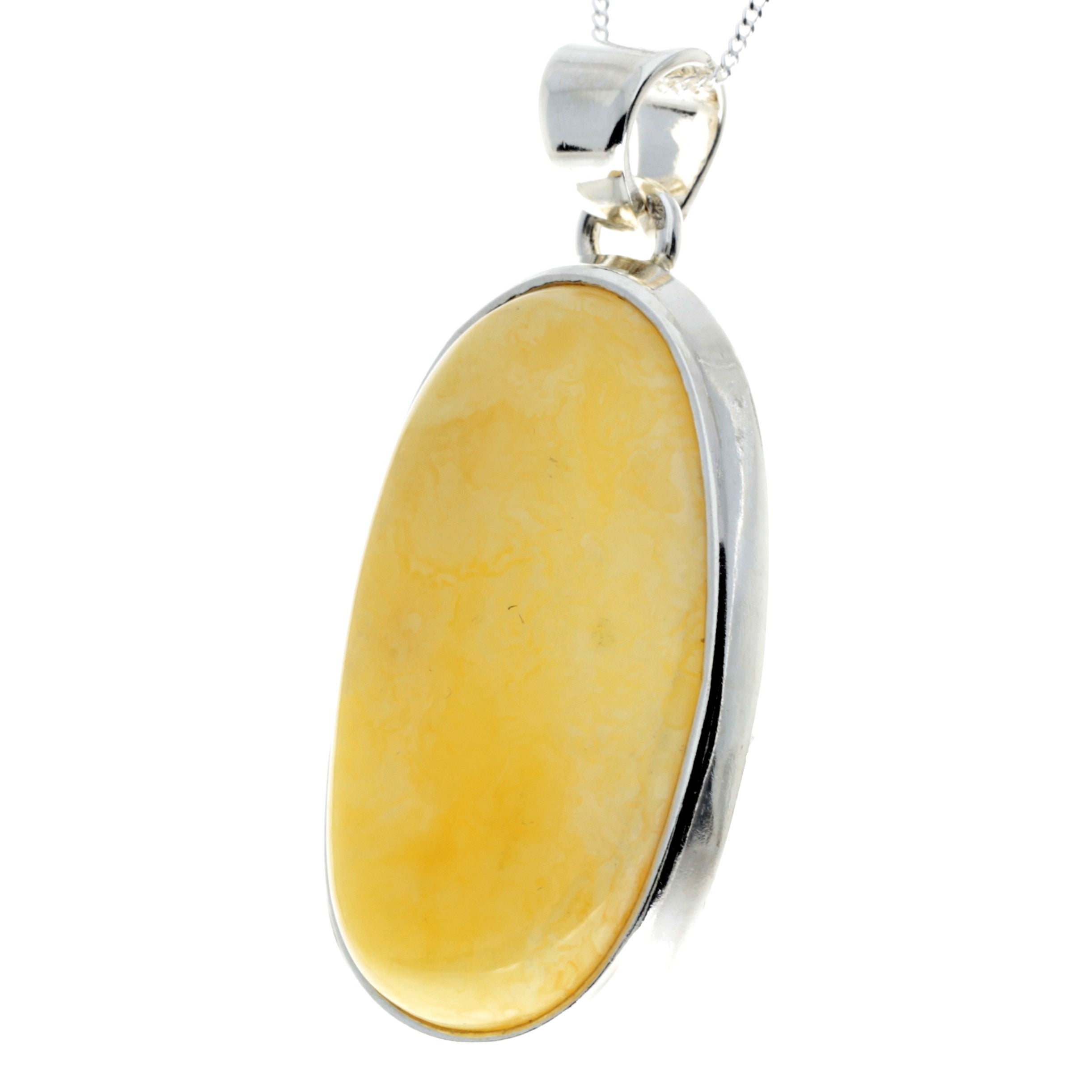 925 Sterling Silver & Genuine Lemon Baltic Amber Exlusive Unique Pendant - PD2251