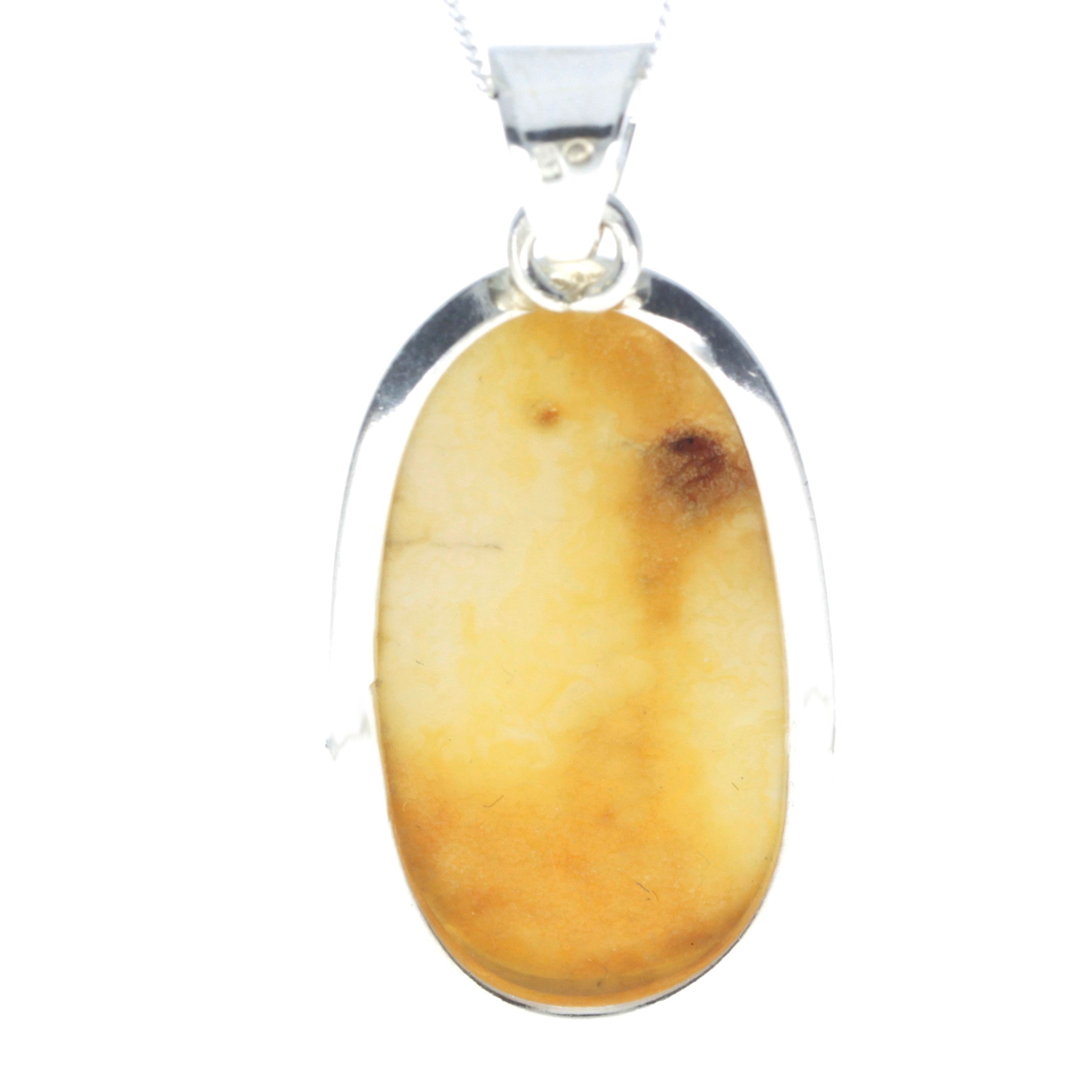 925 Sterling Silver & Genuine Lemon Baltic Amber Exlusive Unique Pendant - PD2251