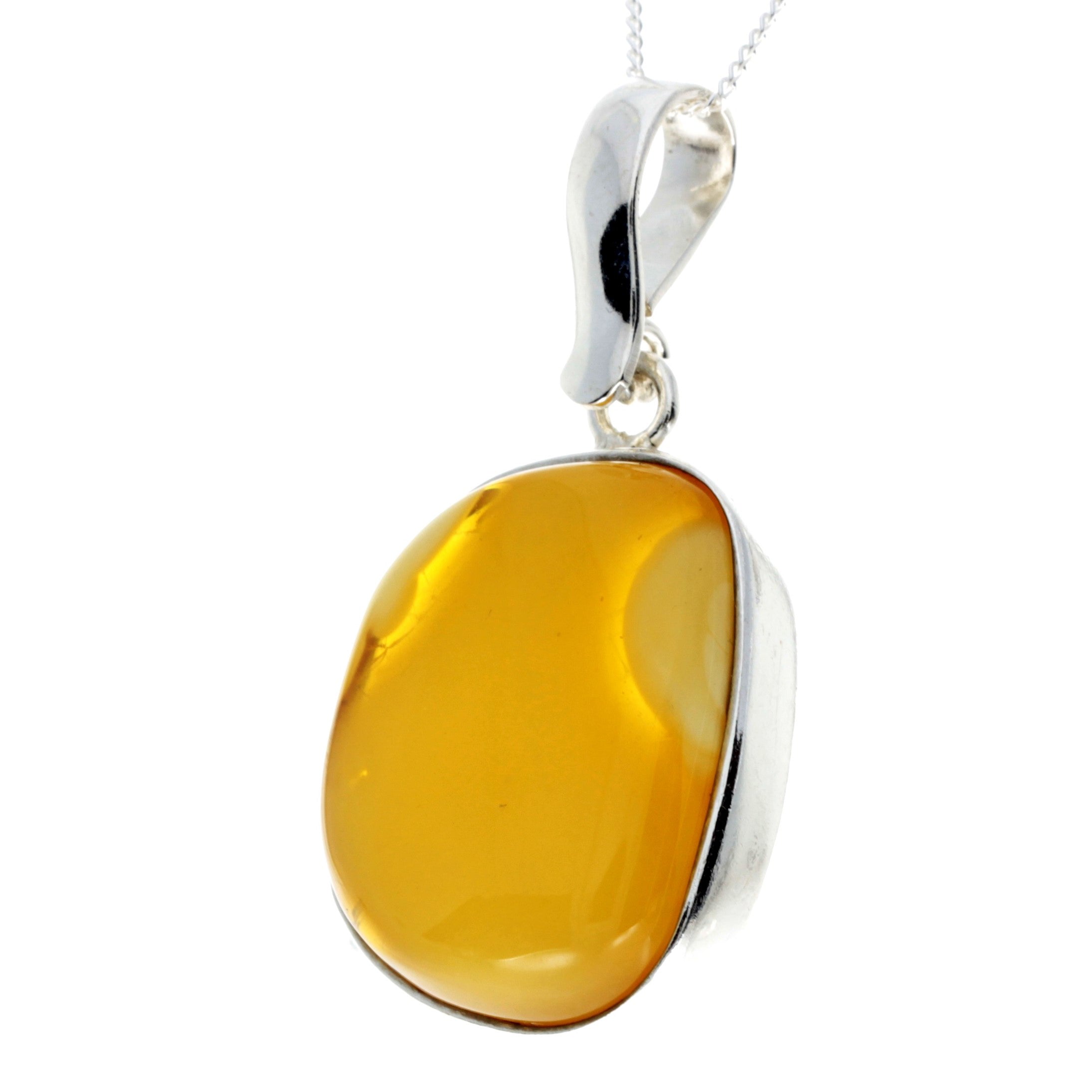 925 Sterling Silver & Genuine Lemon Baltic Amber Exlusive Unique Pendant - PD2253