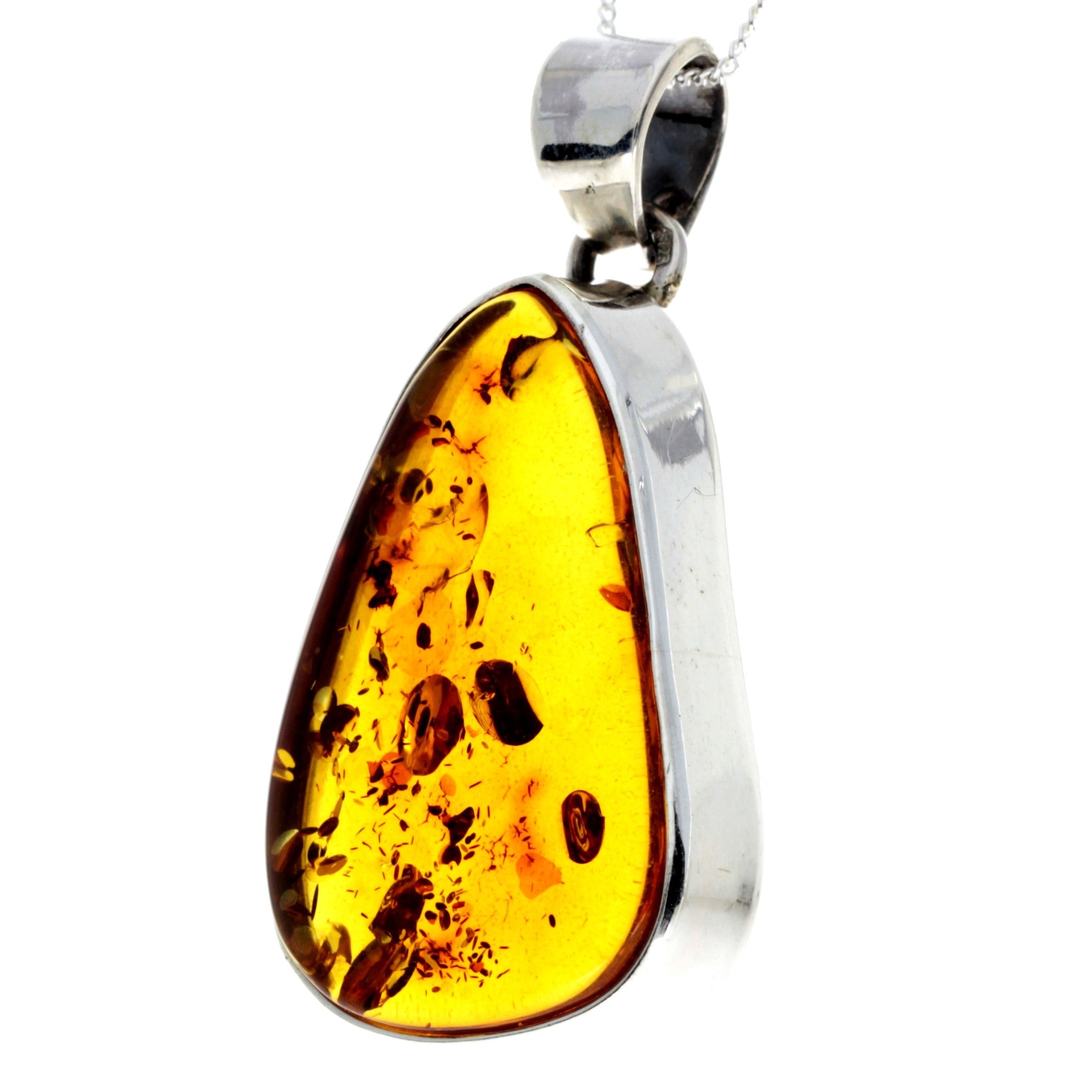 925 Sterling Silver & Genuine Cognac Baltic Amber Exlusive Unique Pendant - PD2257