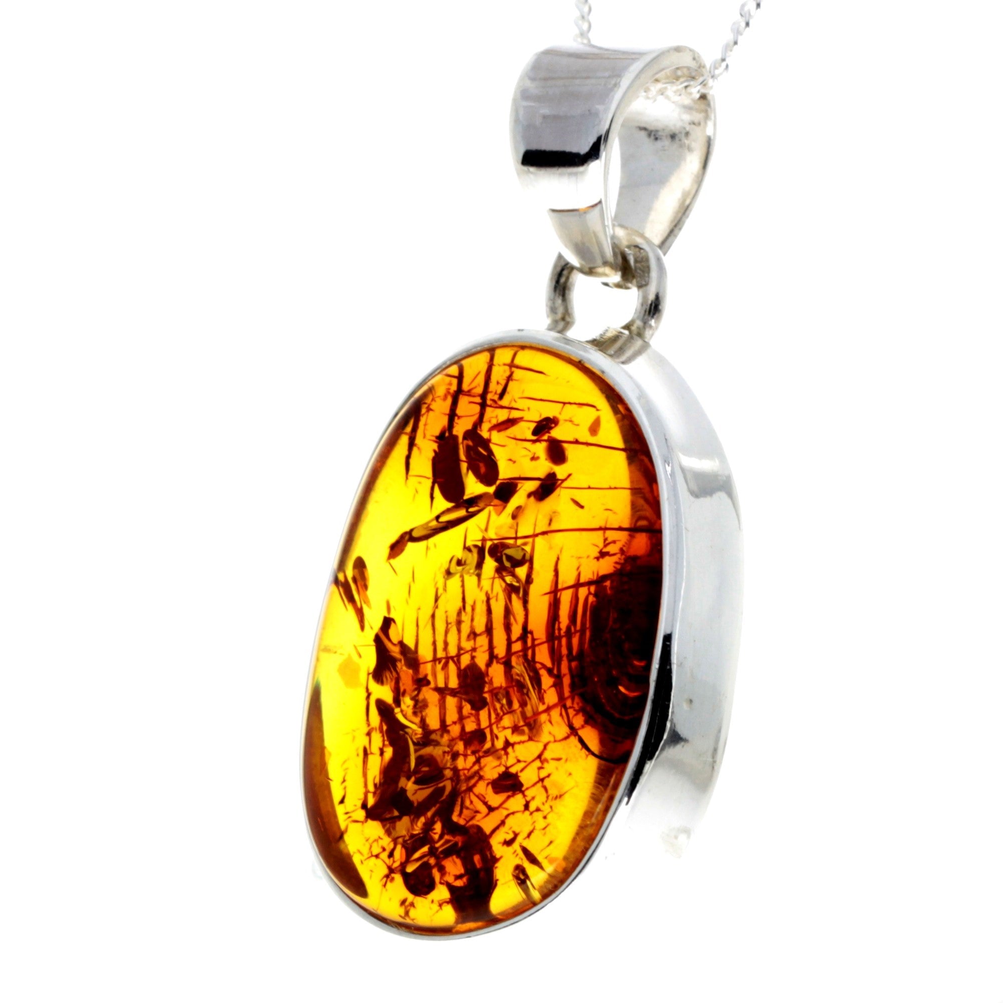 925 Sterling Silver & Genuine Cognac Baltic Amber Exlusive Unique Pendant - PD2260