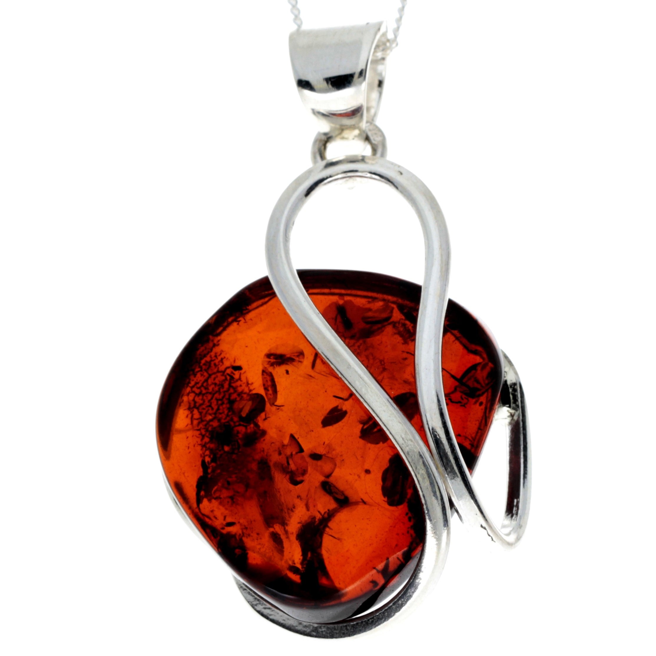 925 Sterling Silver & Genuine Cognac Baltic Amber Exlusive Unique Pendant - PD2266