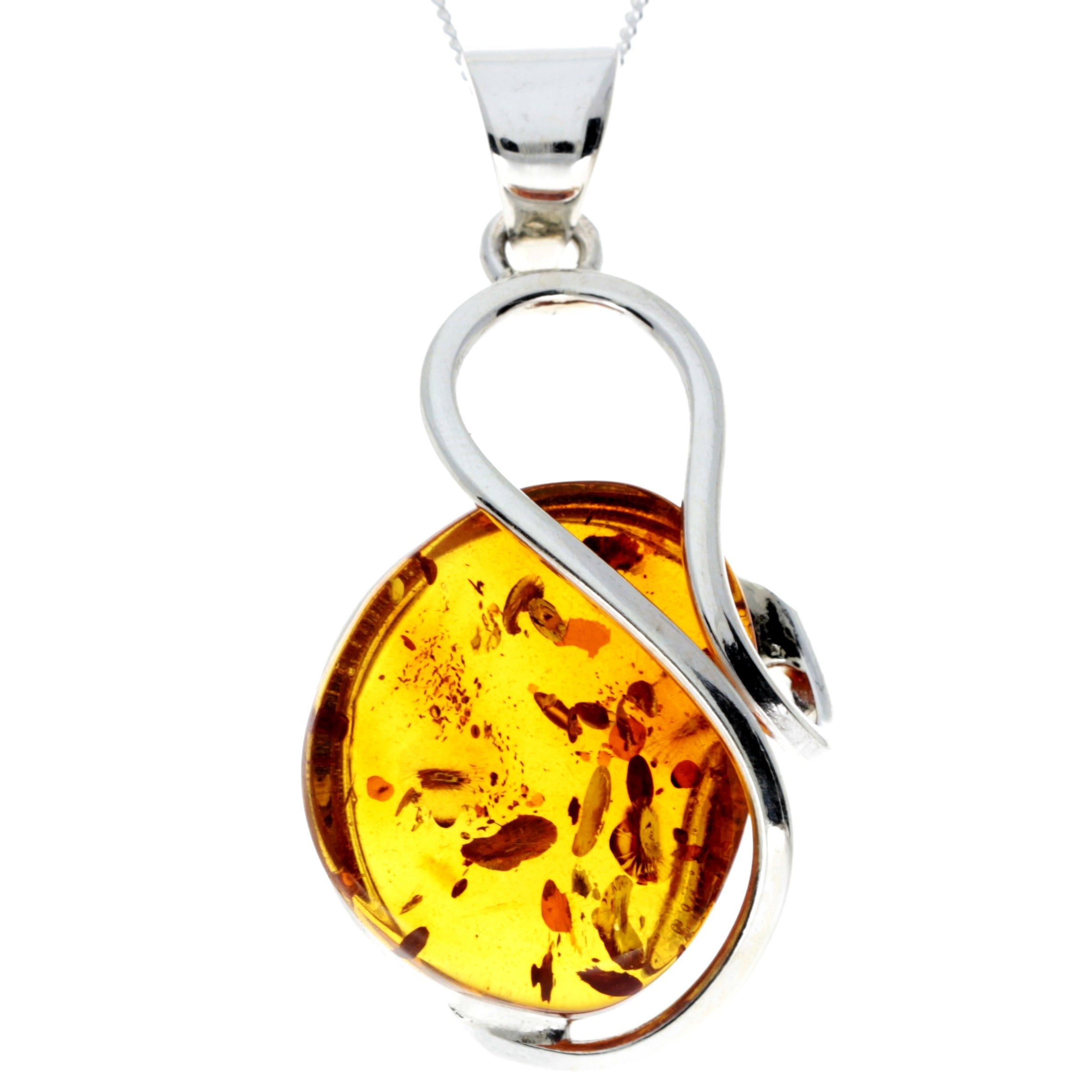 925 Sterling Silver & Genuine Cognac Baltic Amber Exlusive Unique Pendant - PD2270