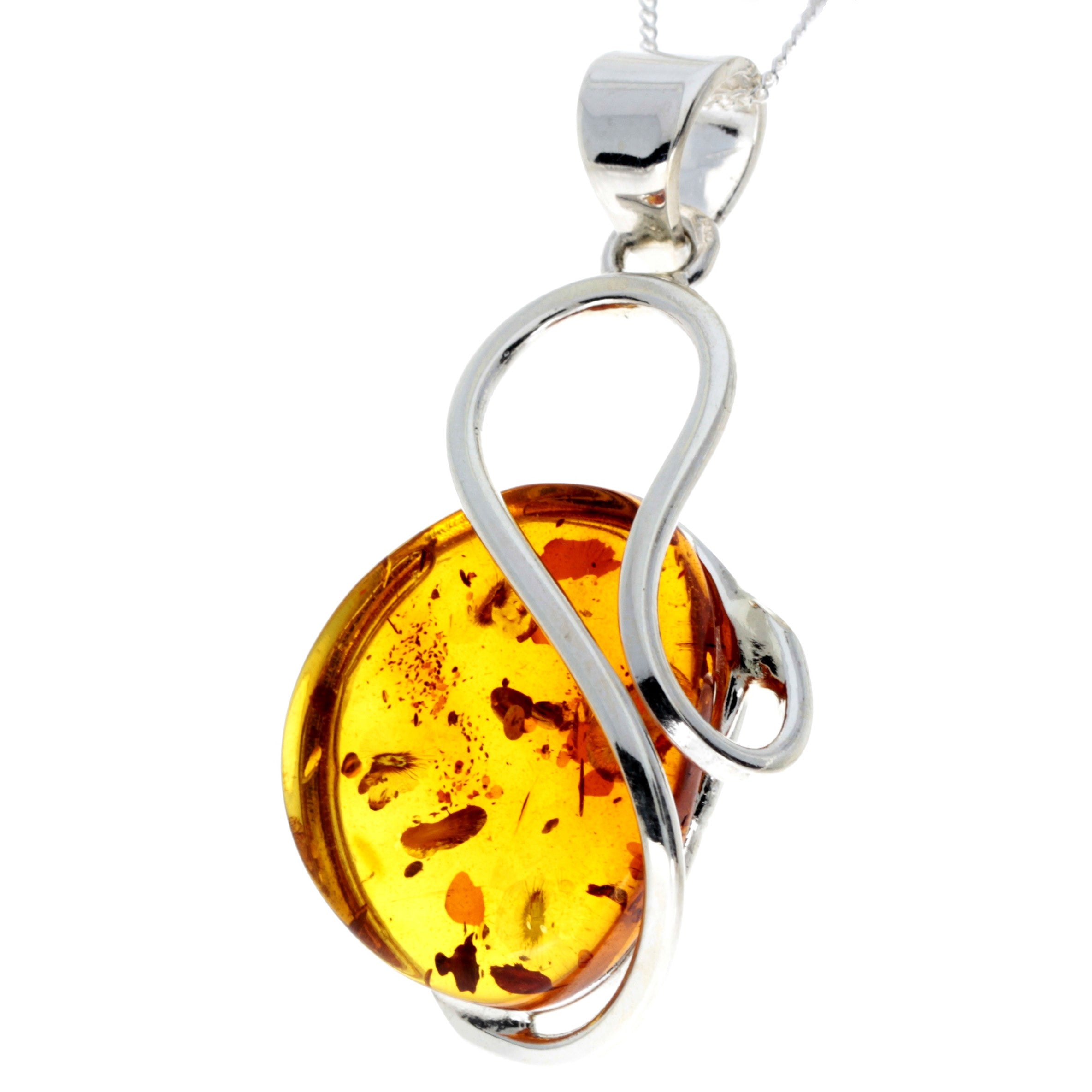 925 Sterling Silver & Genuine Cognac Baltic Amber Exlusive Unique Pendant - PD2270