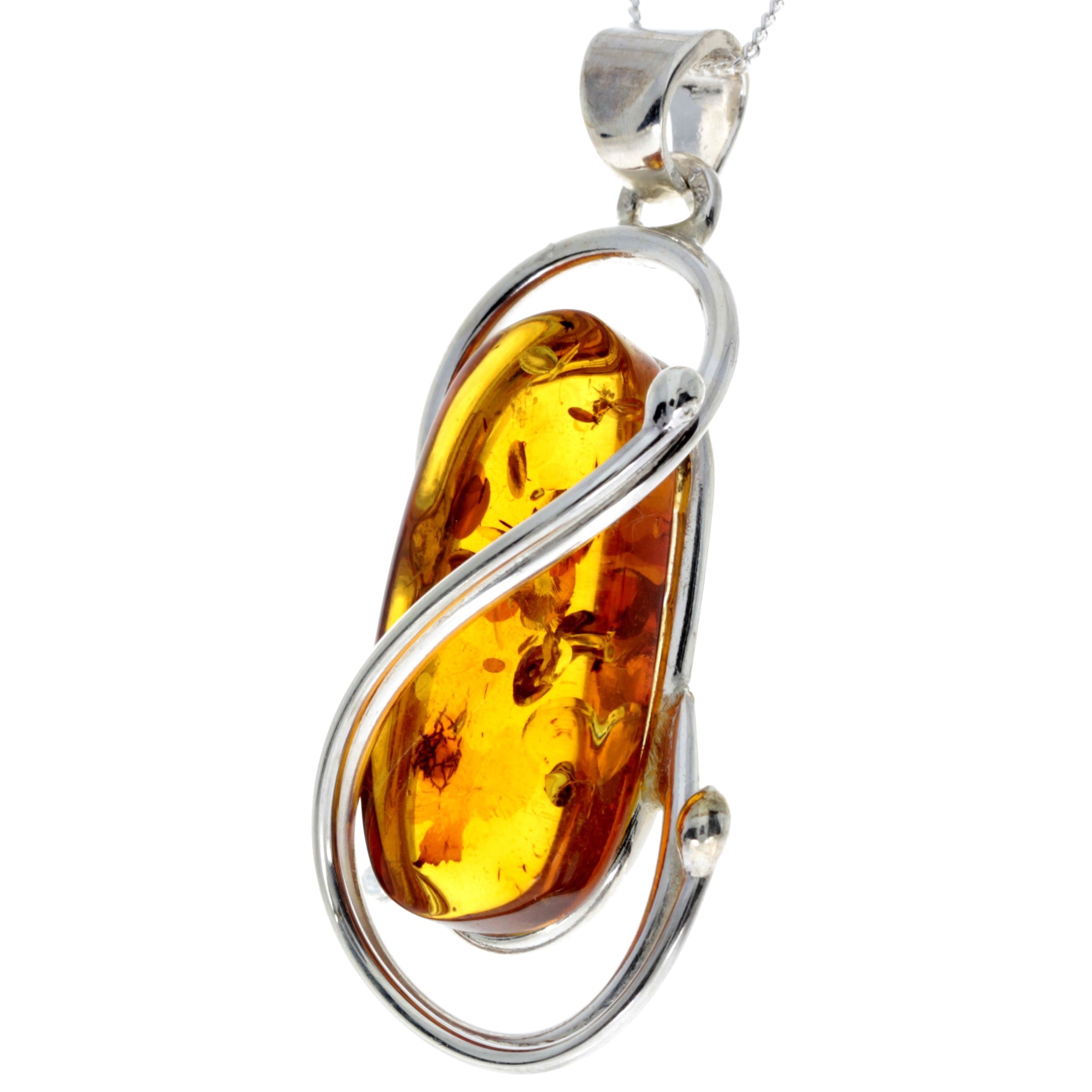 925 Sterling Silver & Genuine Cognac Baltic Amber Exlusive Unique Pendant - PD2275