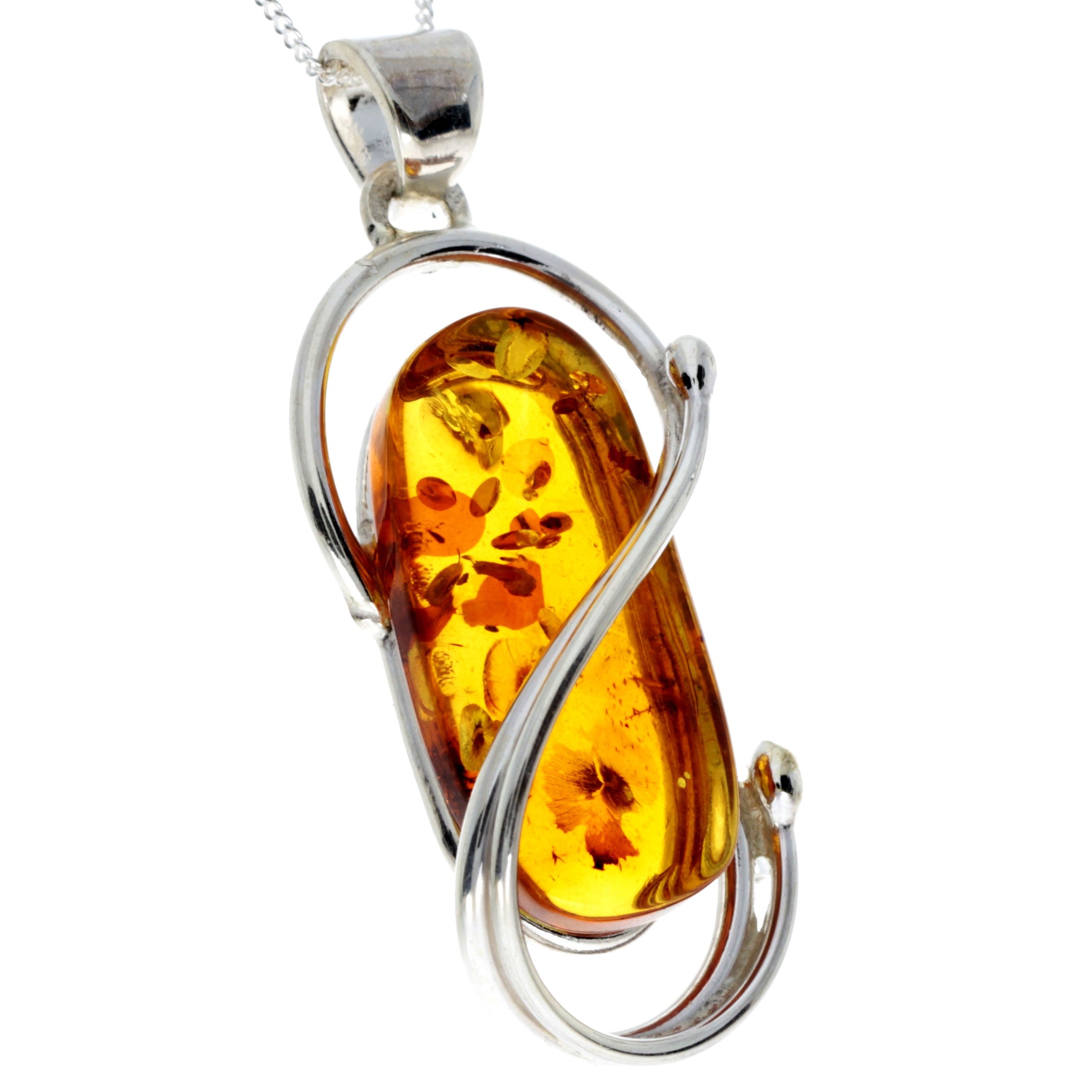 925 Sterling Silver & Genuine Cognac Baltic Amber Exlusive Unique Pendant - PD2275