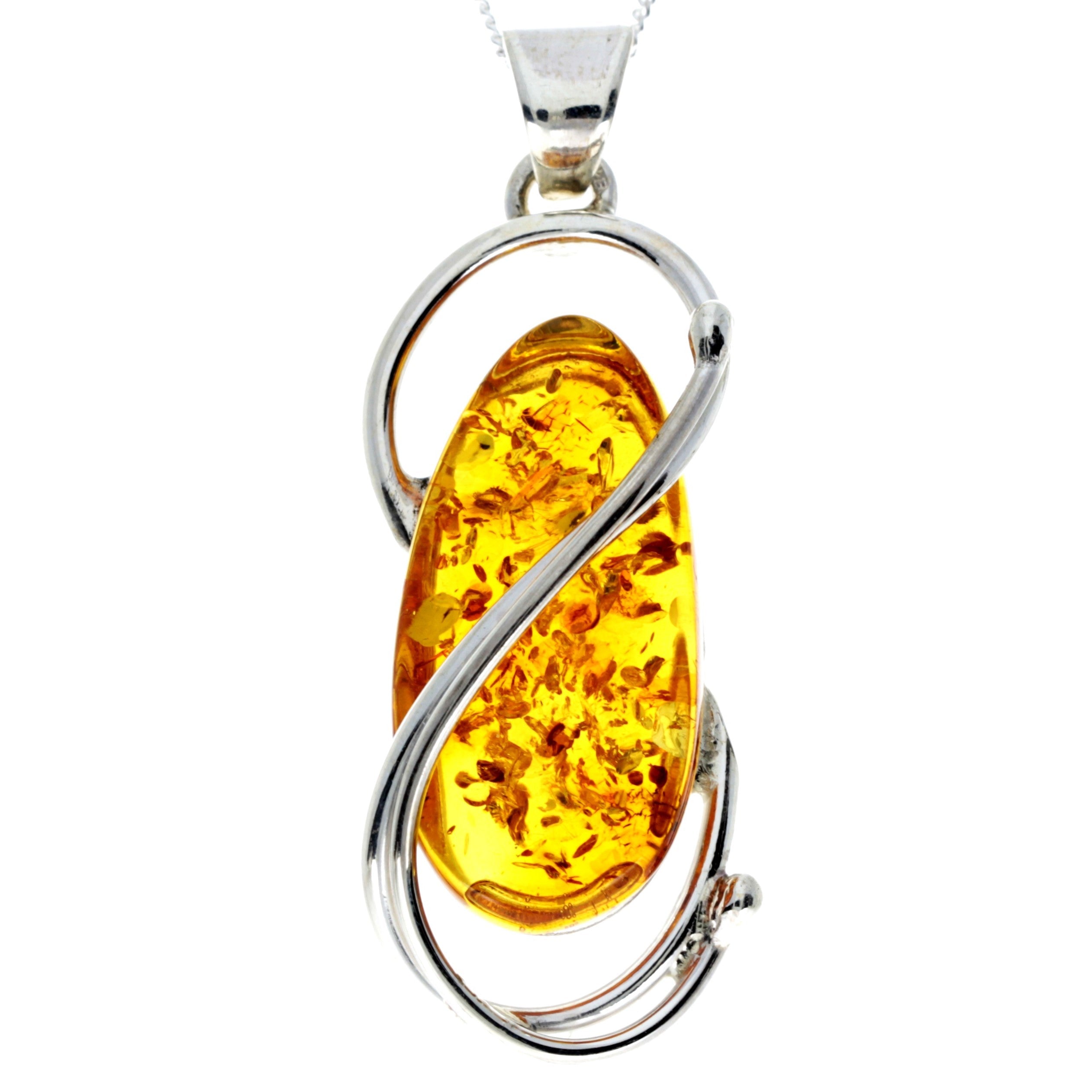 925 Sterling Silver & Genuine Cognac Baltic Amber Exlusive Unique Pendant - PD2276