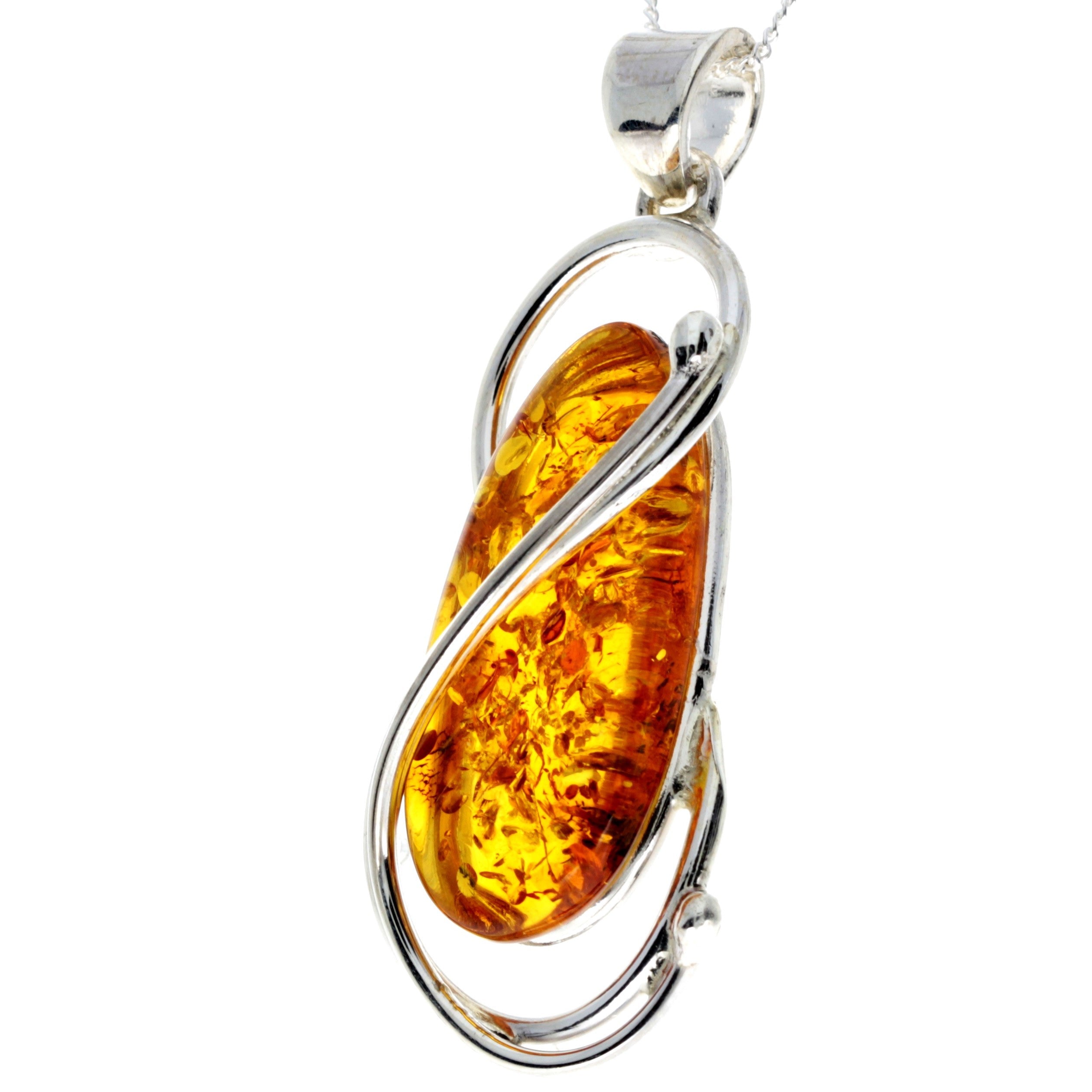 925 Sterling Silver & Genuine Cognac Baltic Amber Exlusive Unique Pendant - PD2276